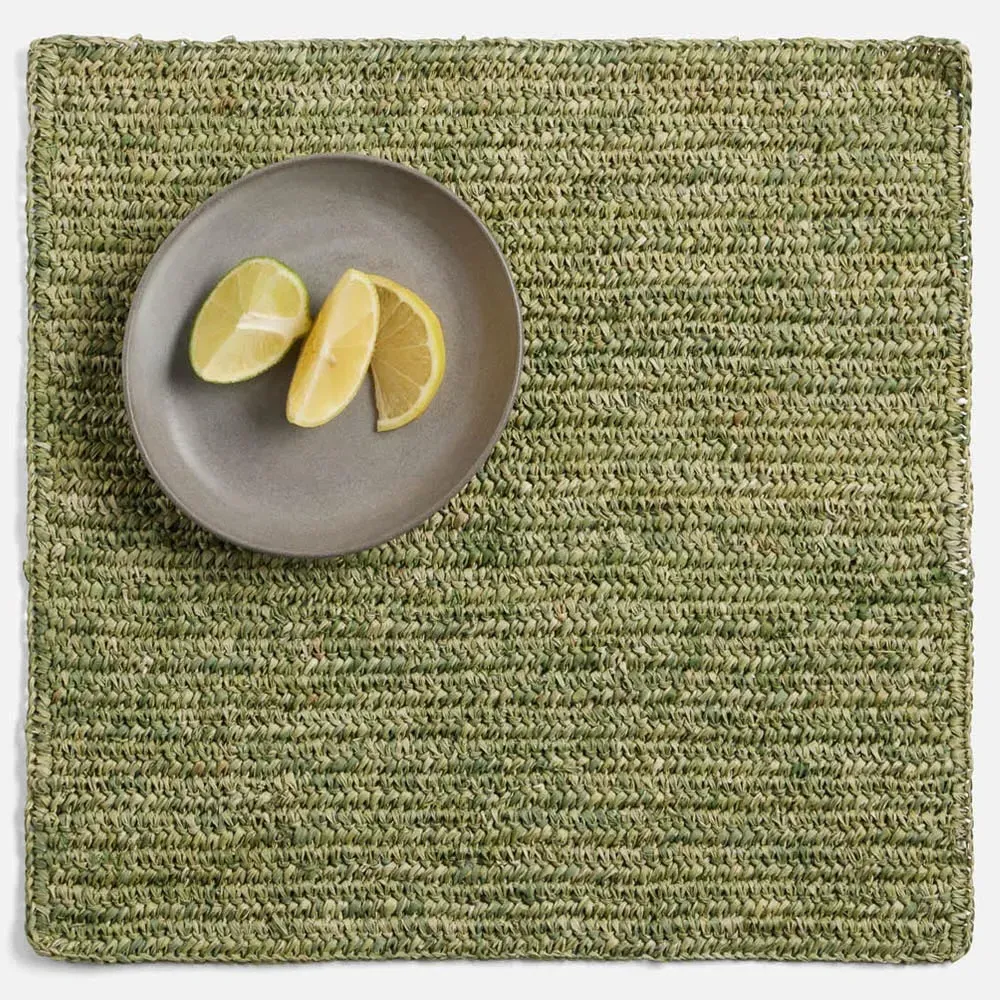 Emmy Square Placemat Set of 4 - Green, Crochet Raffia