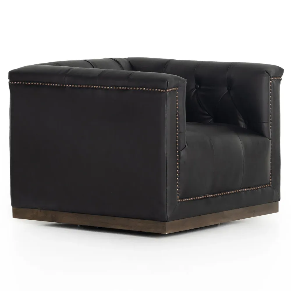 Emmy Tufted Swivel Club Chair - Black, Leather