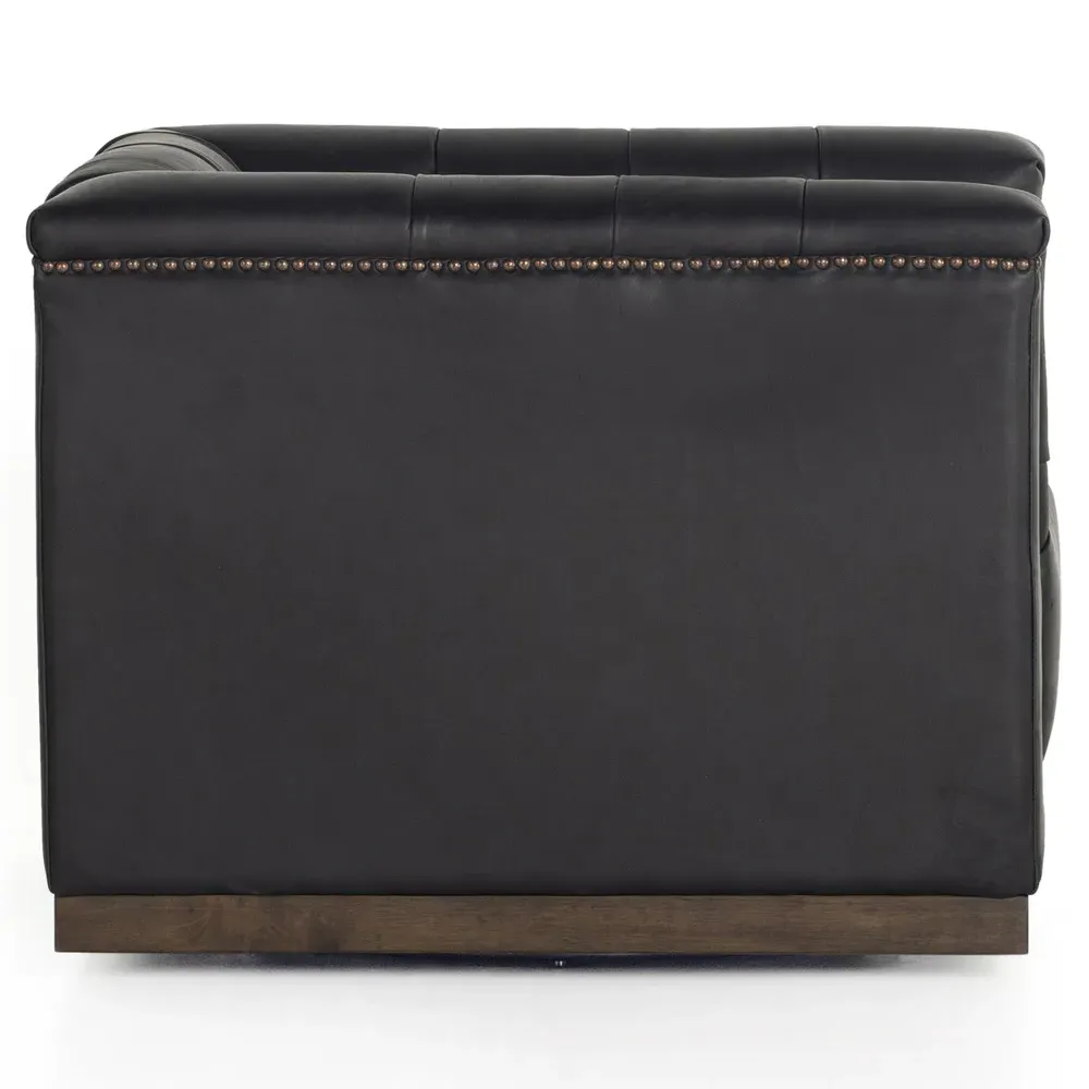 Emmy Tufted Swivel Club Chair - Black, Leather