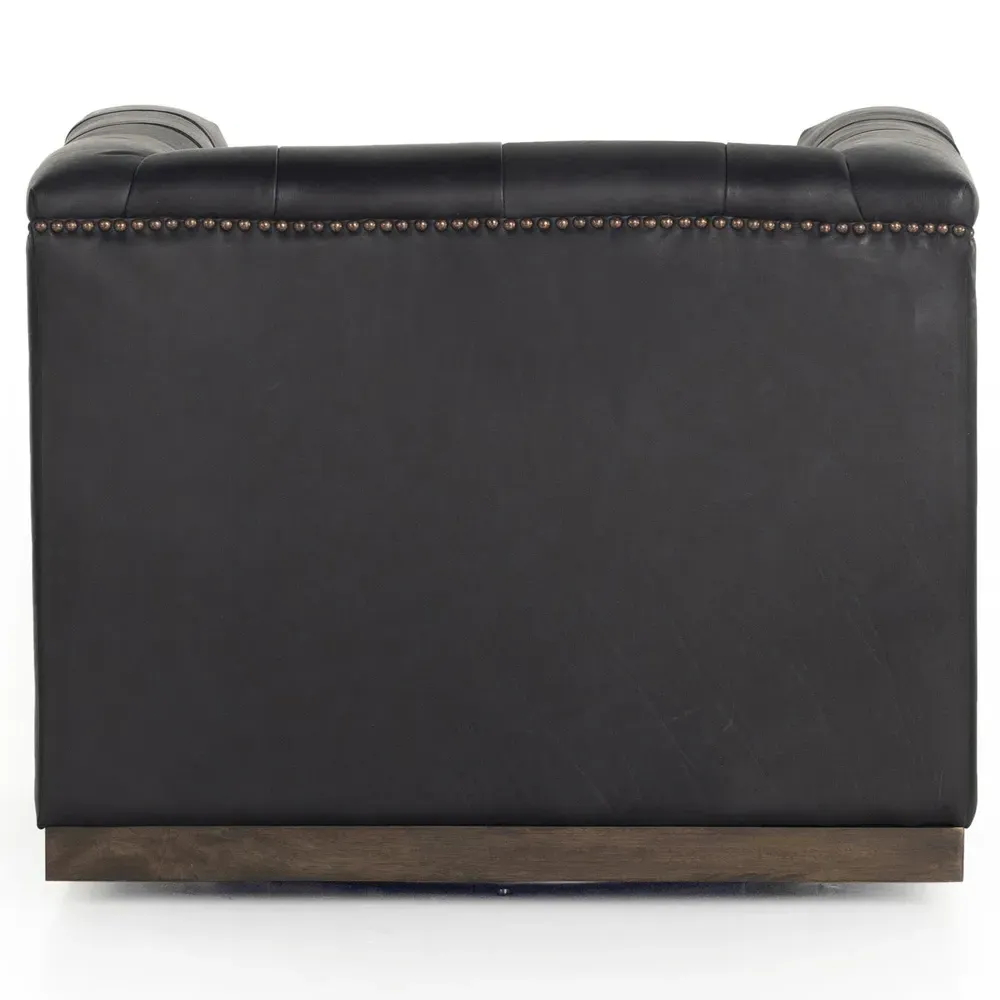 Emmy Tufted Swivel Club Chair - Black, Leather