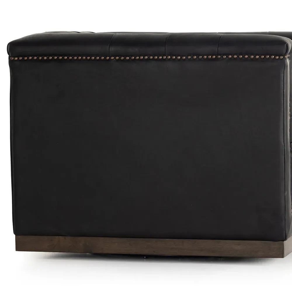 Emmy Tufted Swivel Club Chair - Black, Leather