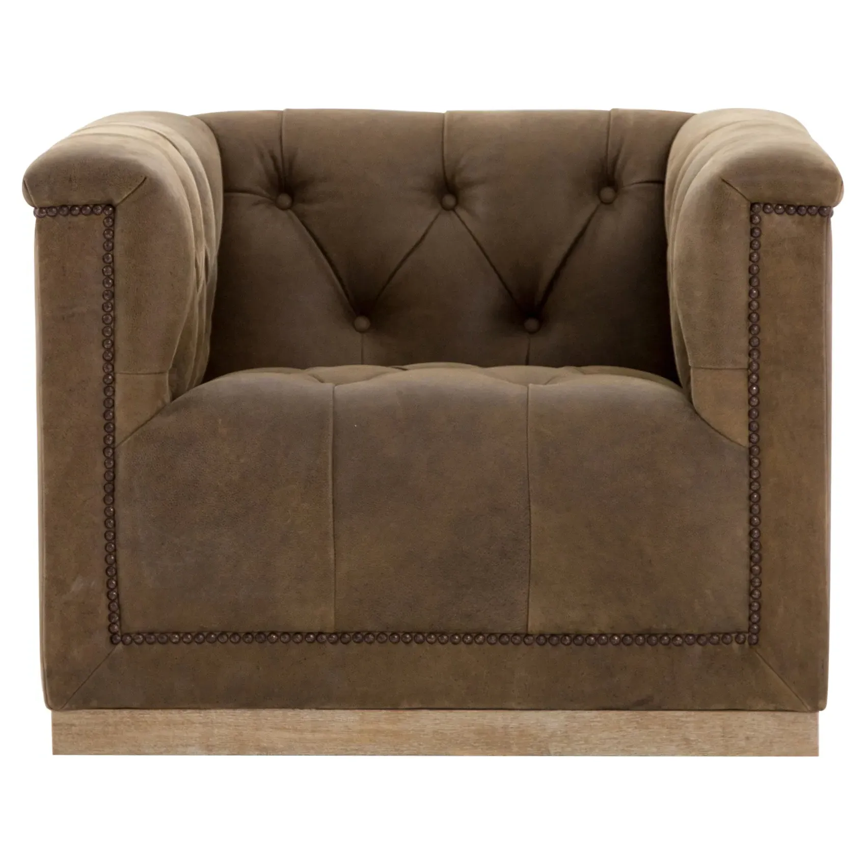 Emmy Tufted Swivel Club Chair - Dark Brown, Leather