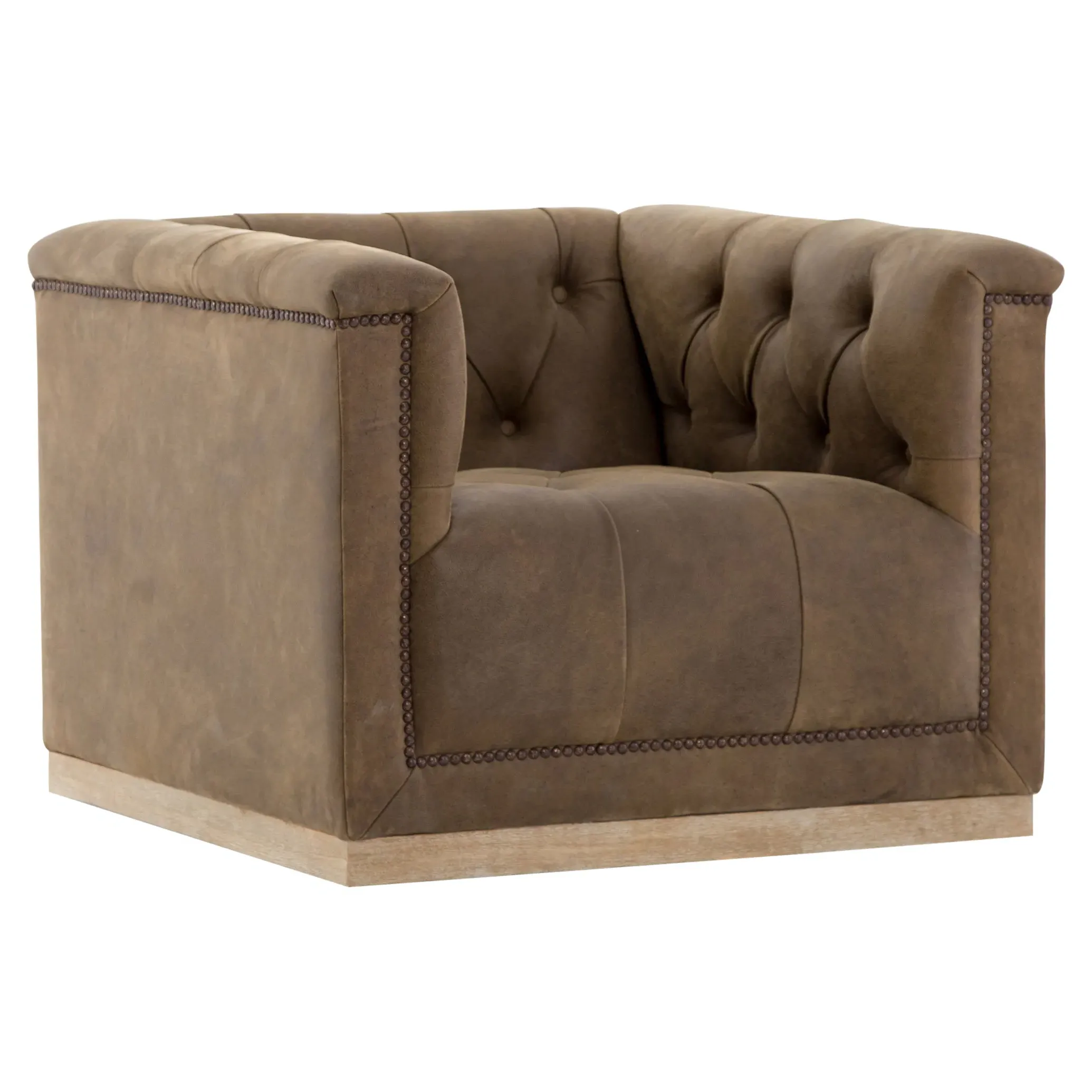 Emmy Tufted Swivel Club Chair - Dark Brown, Leather