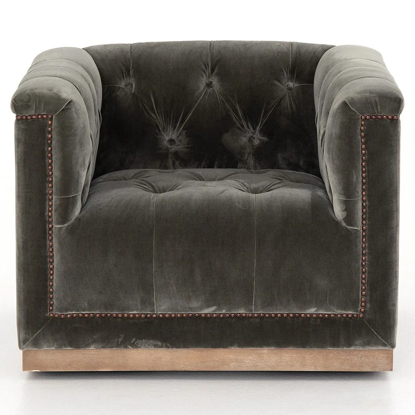 Emmy Tufted Swivel Club Chair - Grey, Velvet