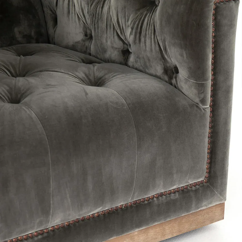 Emmy Tufted Swivel Club Chair - Grey, Velvet