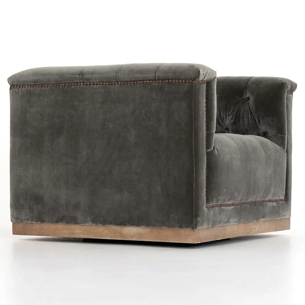 Emmy Tufted Swivel Club Chair - Grey, Velvet