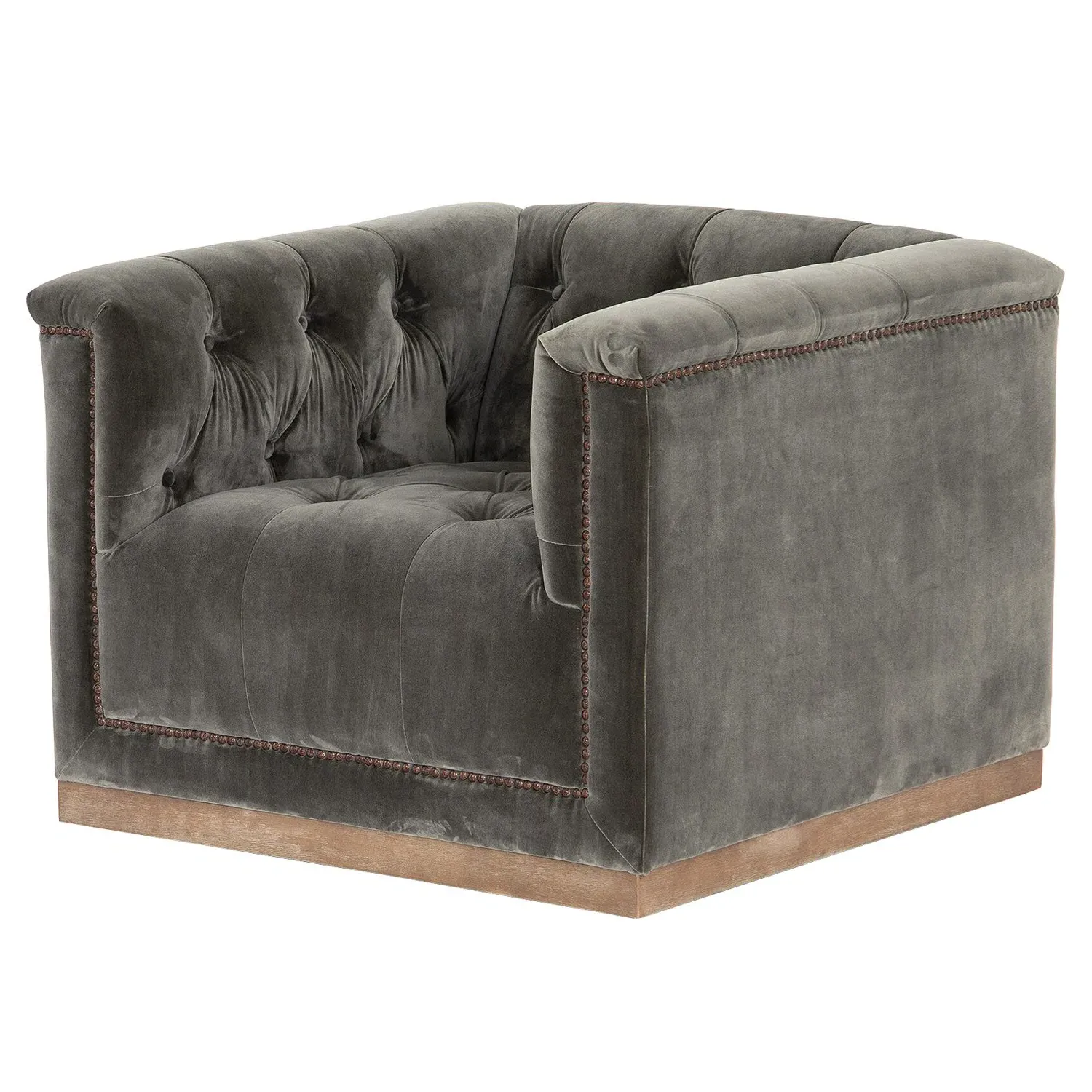 Emmy Tufted Swivel Club Chair - Grey, Velvet image