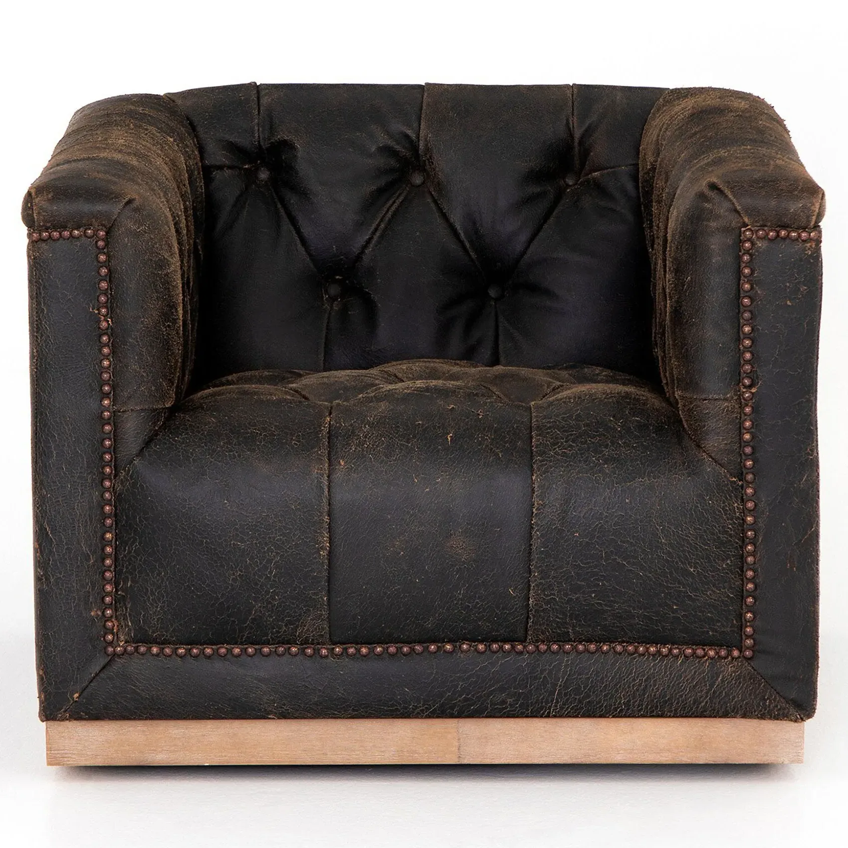 Emmy Tufted Swivel Club Chair - Vintage Black, Leather