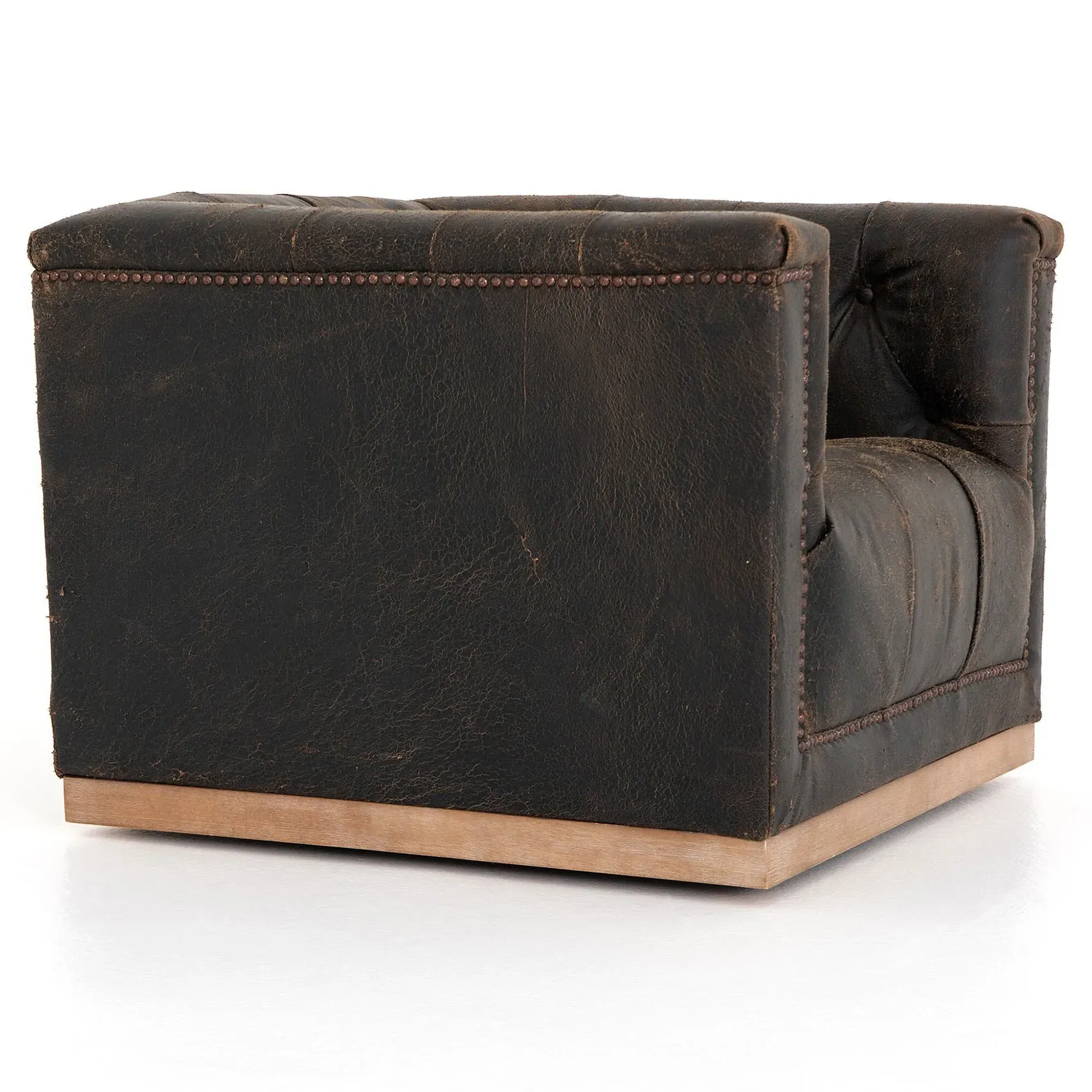 Emmy Tufted Swivel Club Chair - Vintage Black, Leather