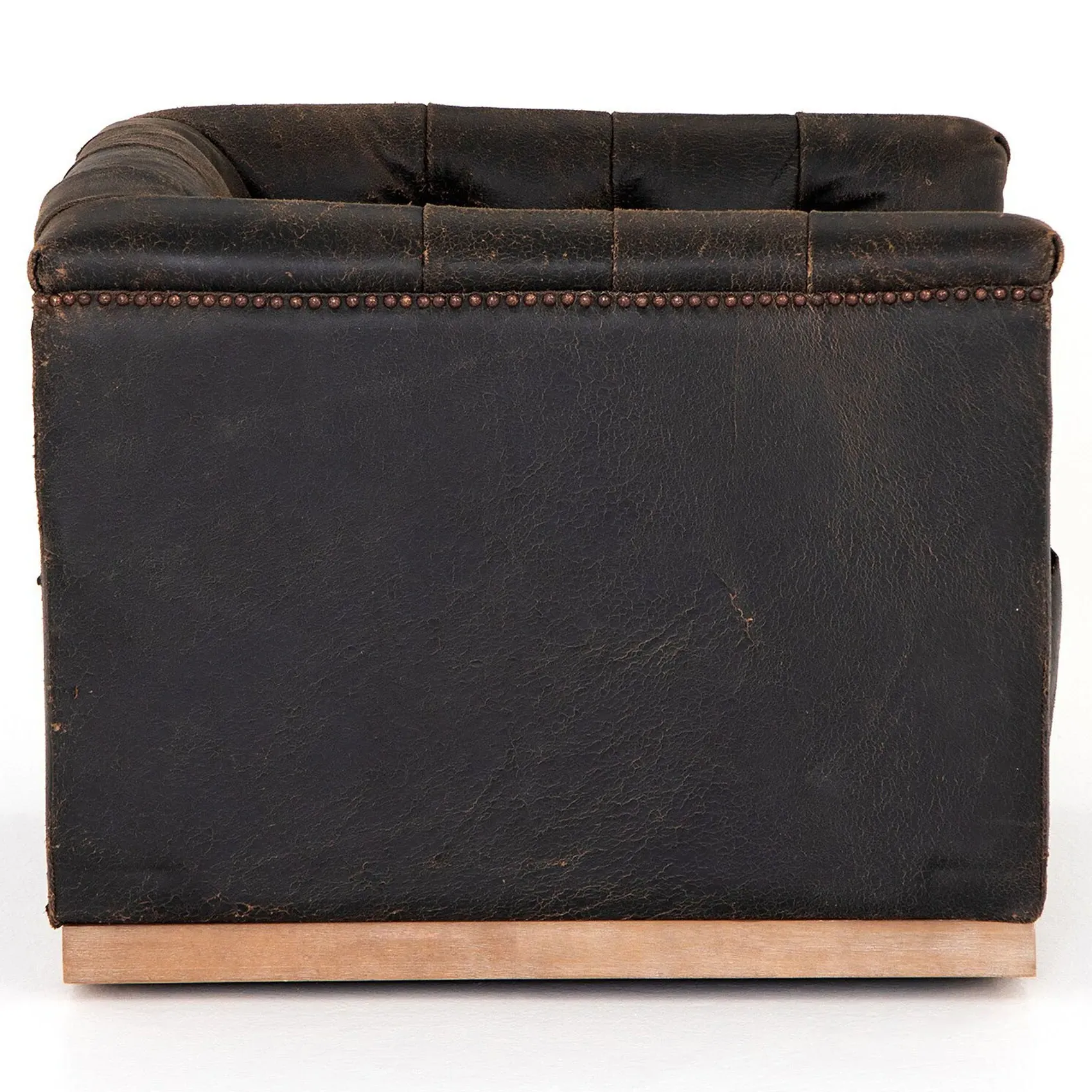 Emmy Tufted Swivel Club Chair - Vintage Black, Leather