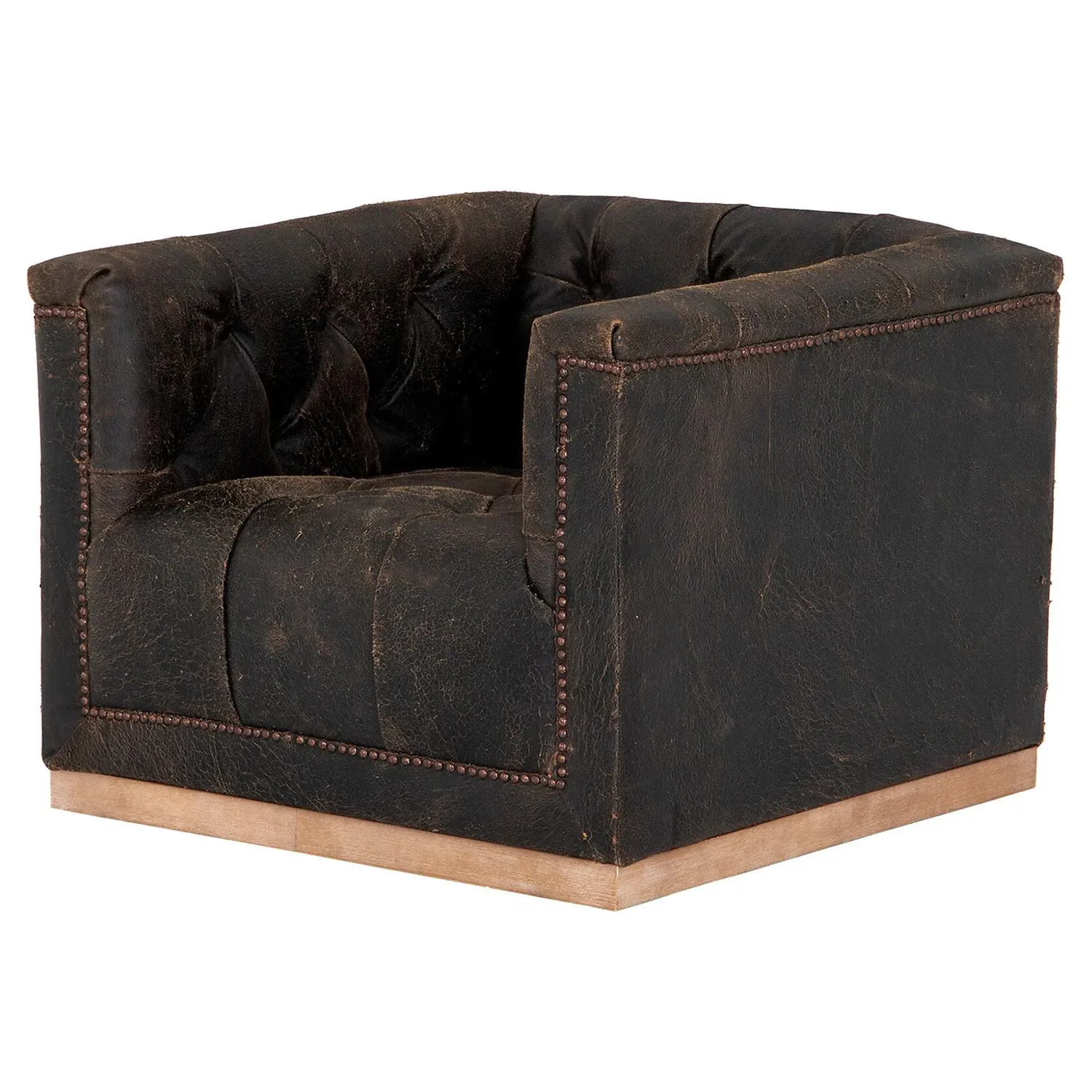 Emmy Tufted Swivel Club Chair - Vintage Black, Leather
