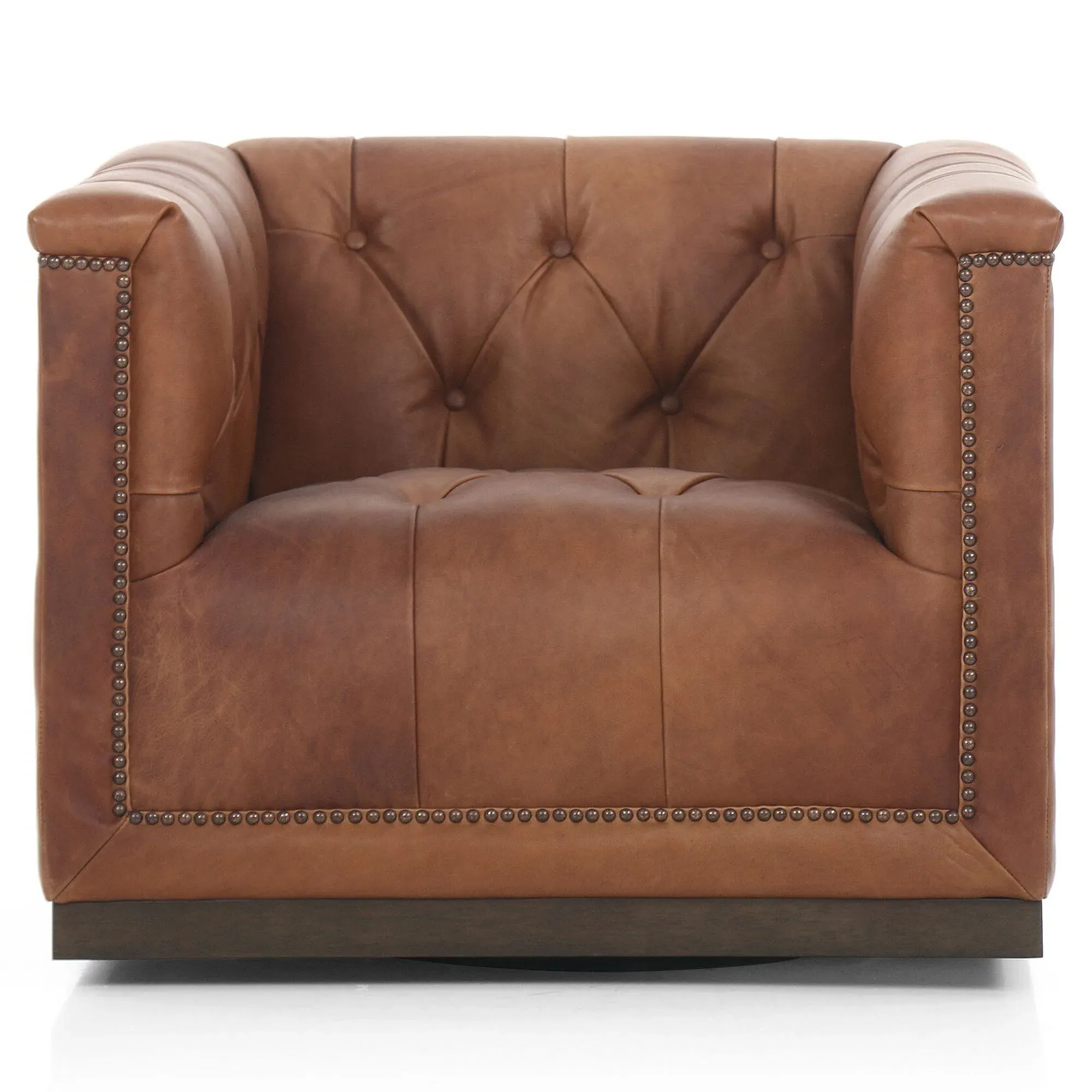 Emmy Tufted Swivel Club Chair - Warm Brown, Leather