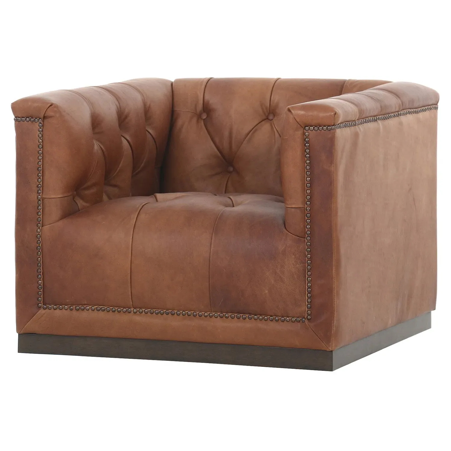 Emmy Tufted Swivel Club Chair - Warm Brown, Leather