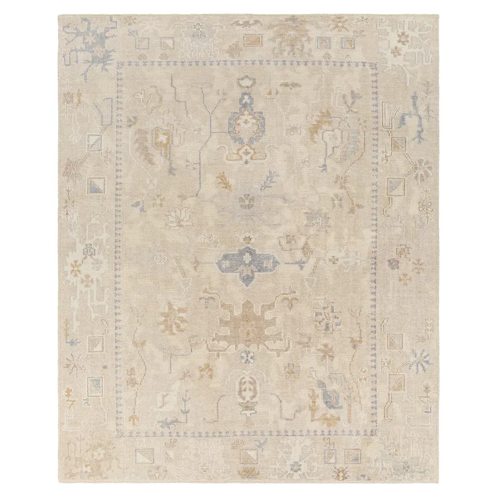 Emory Oushak Patterned Hand Knotted Rug - Beige