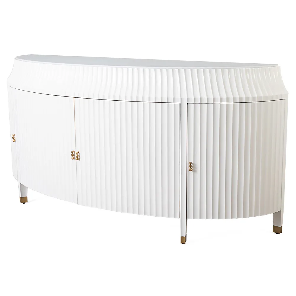 Emrys Fluted Demilune Buffet - White, Marble