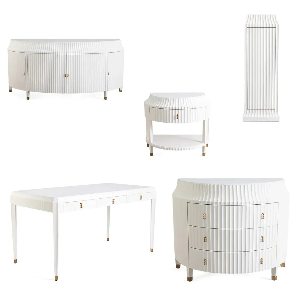 Emrys Fluted Demilune Buffet - White, Marble