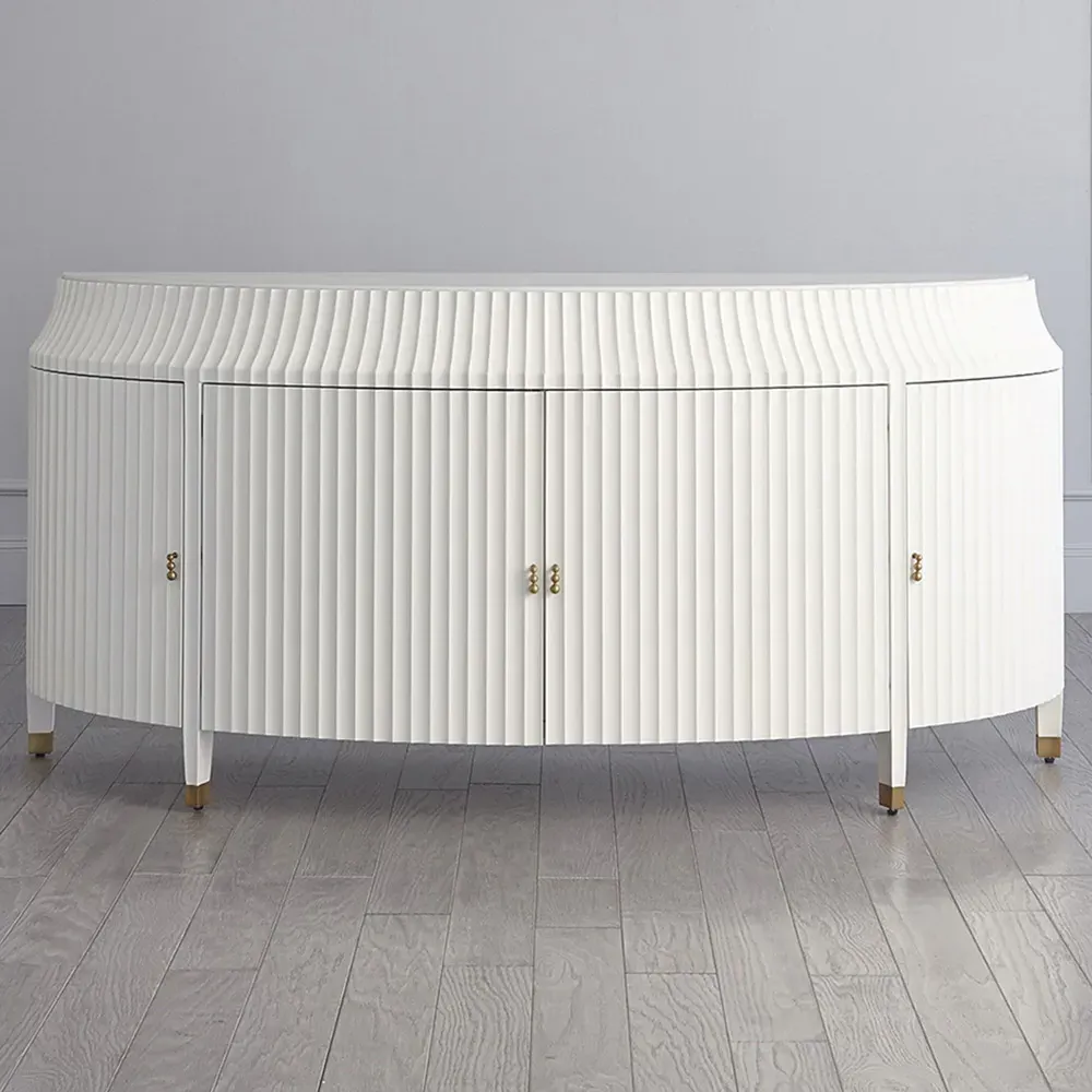 Emrys Fluted Demilune Buffet - White, Marble
