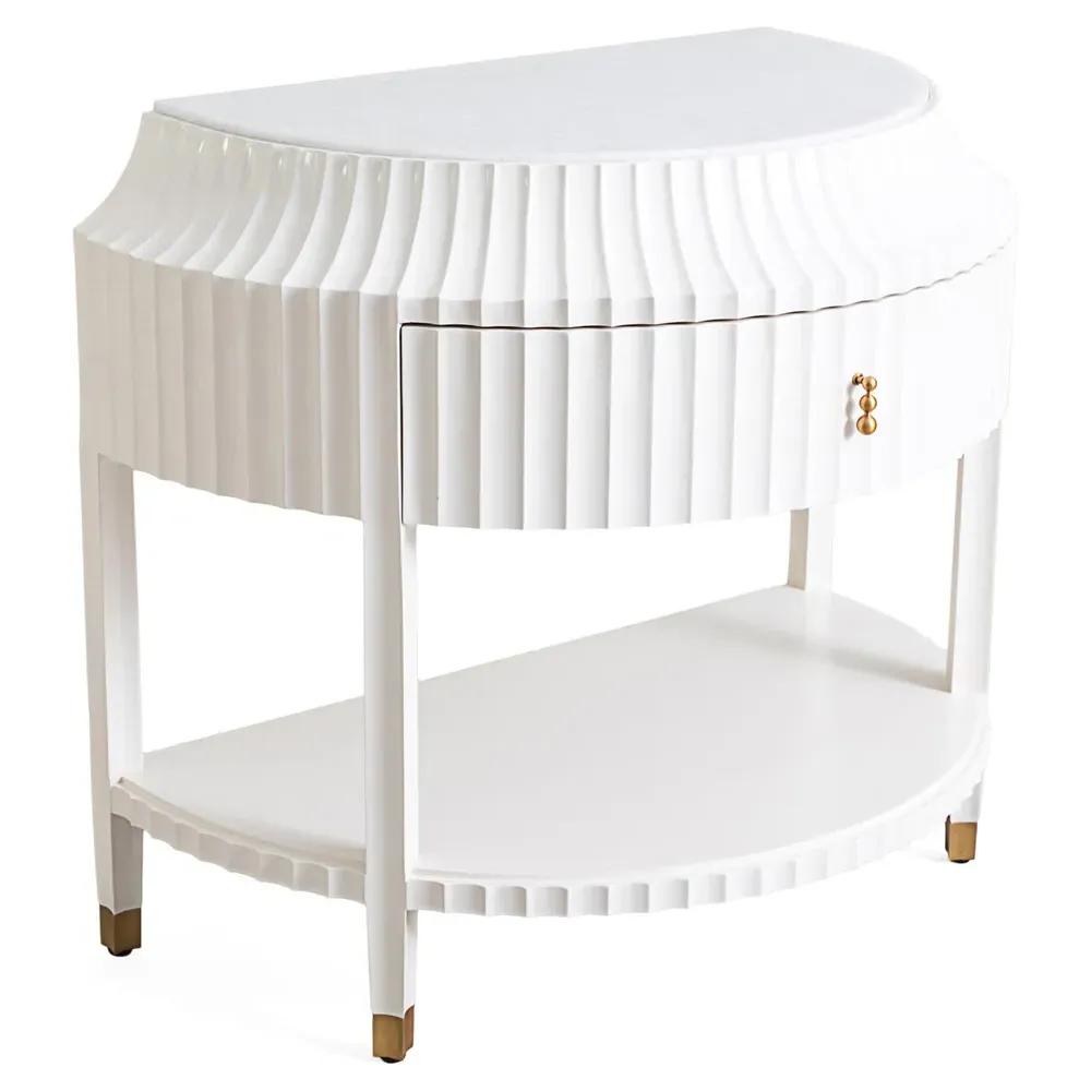 Emrys Fluted Demilune Nightstand - White, Marble