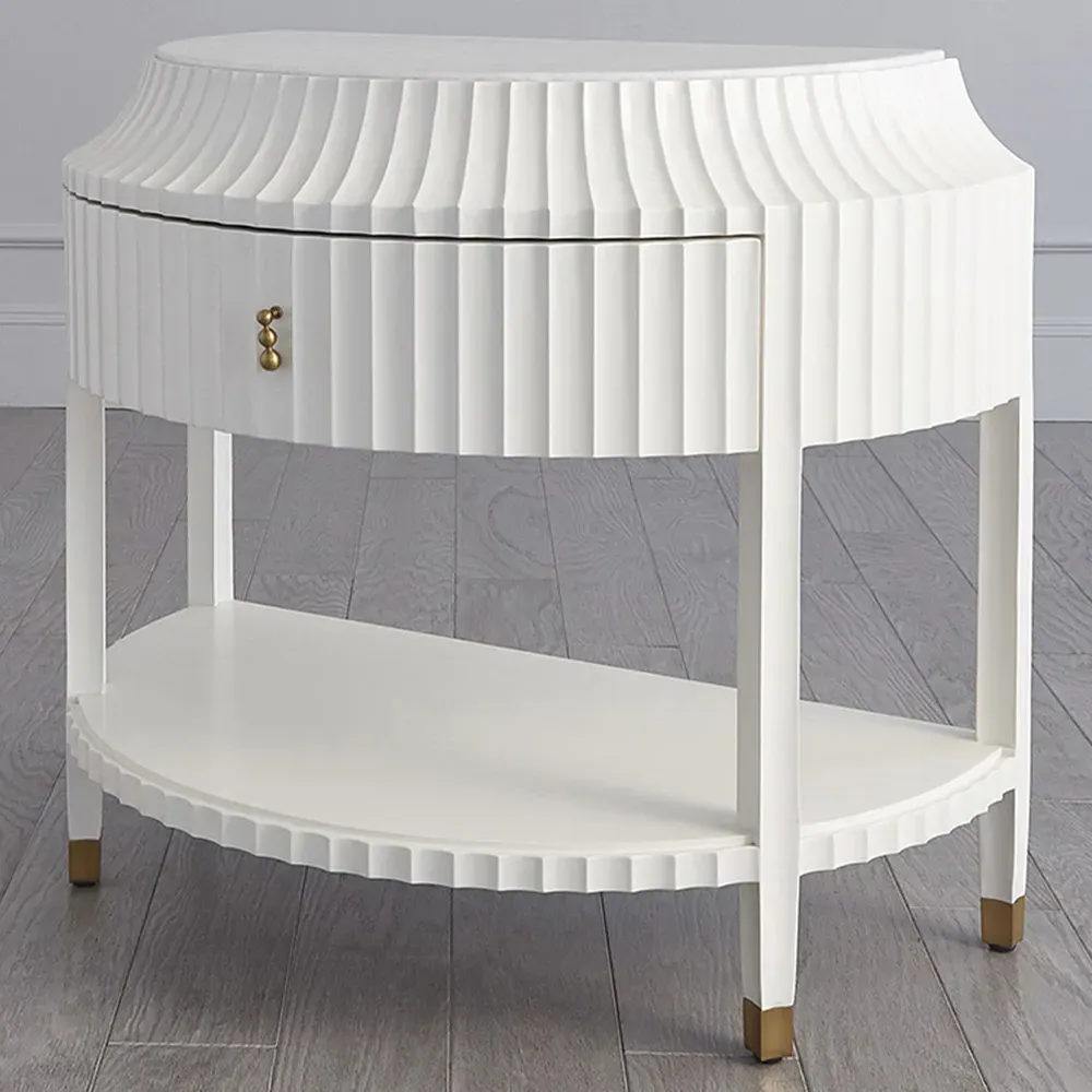 Emrys Fluted Demilune Nightstand - White, Marble