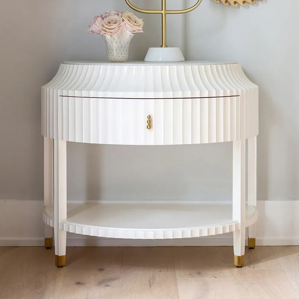Emrys Fluted Demilune Nightstand - White, Marble