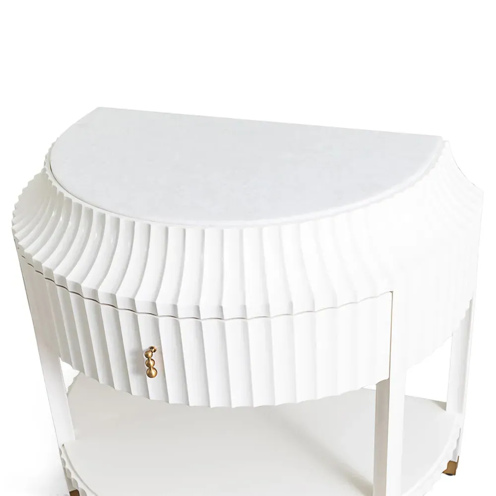 Emrys Fluted Demilune Nightstand - White, Marble