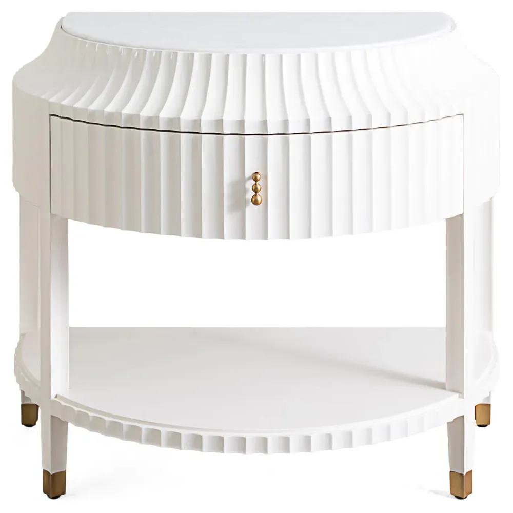 Emrys Fluted Demilune Nightstand - White, Marble image