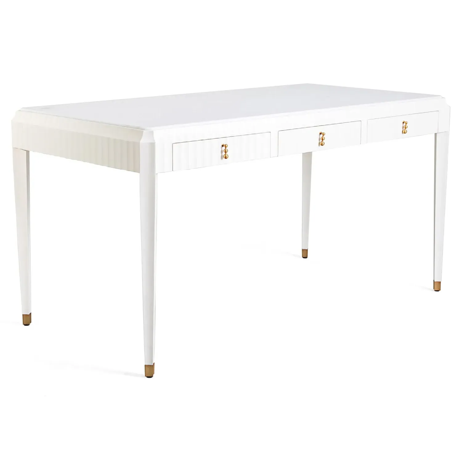 Emrys Fluted Wood Desk - White, Marble