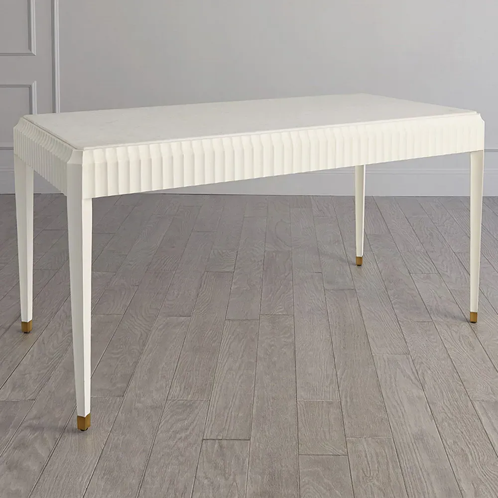Emrys Fluted Wood Desk - White, Marble