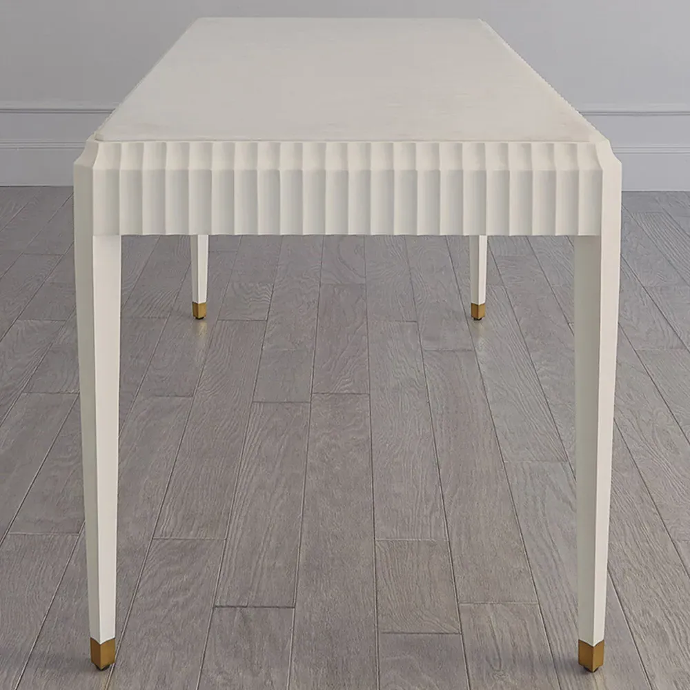 Emrys Fluted Wood Desk - White, Marble
