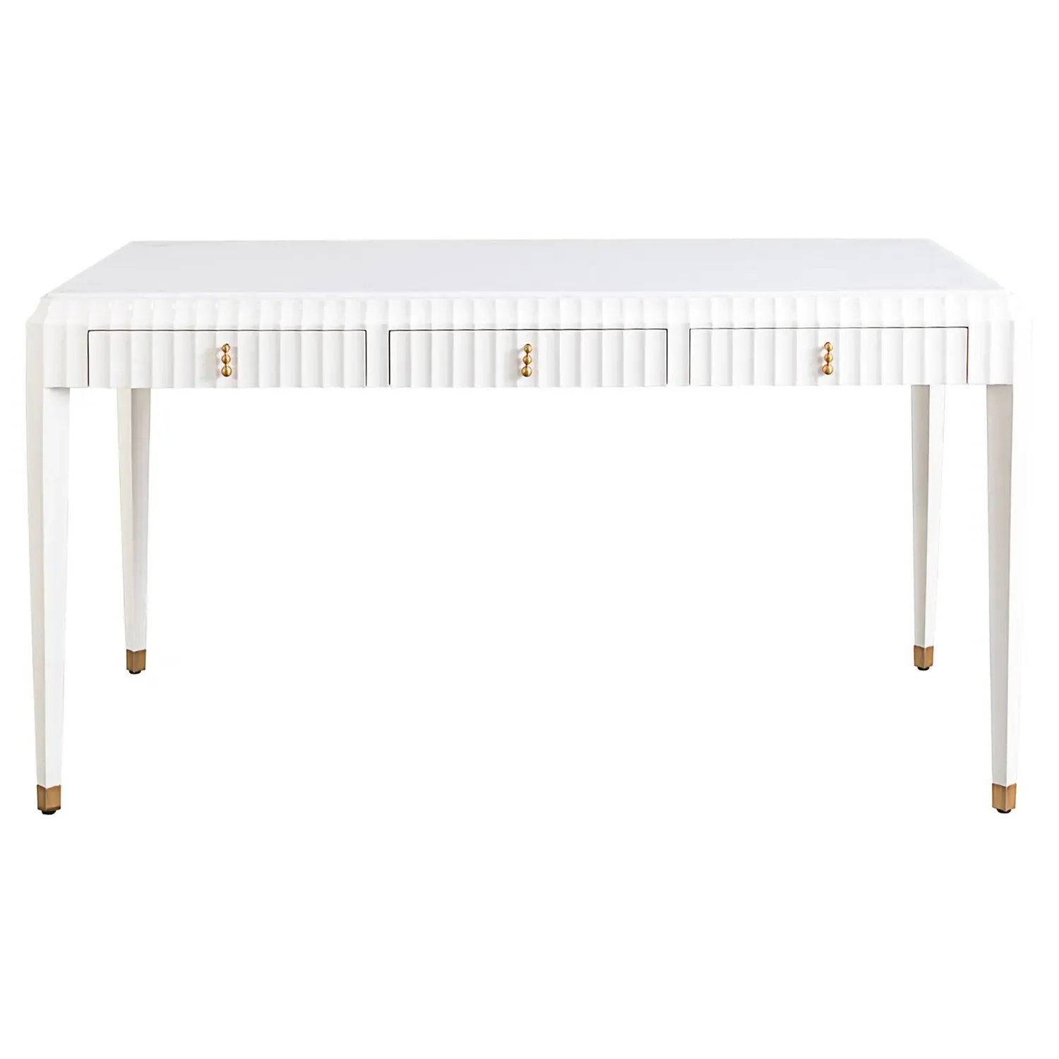 Emrys Fluted Wood Desk - White, Marble