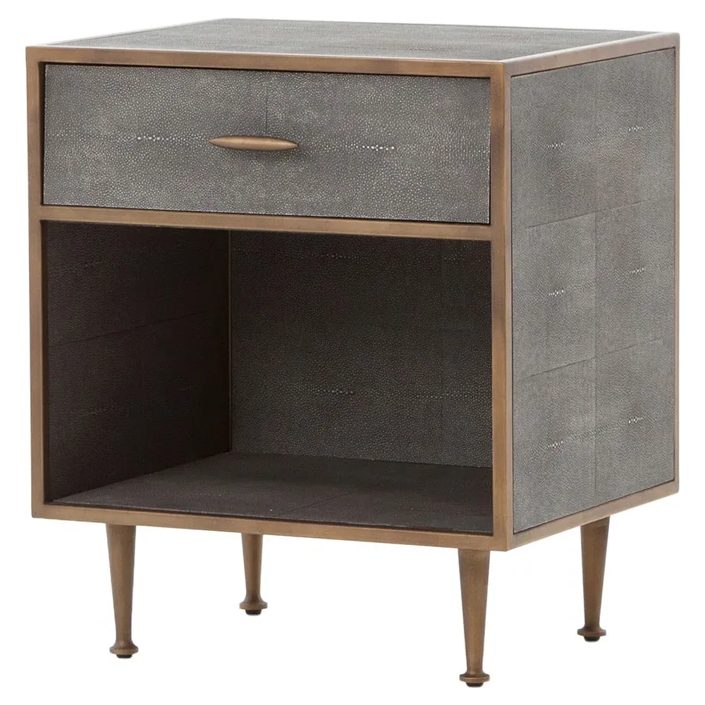 Ena Nightstand with Storage - Grey, Faux Shagreen