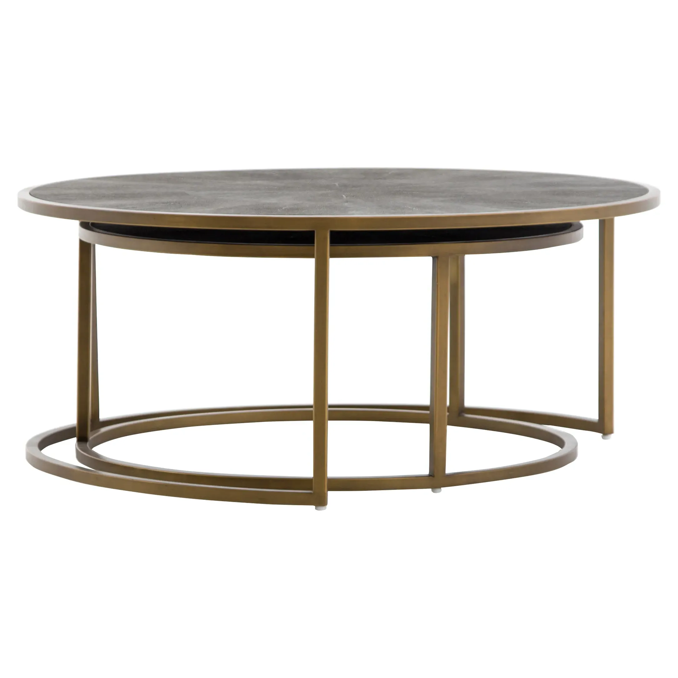 Ena Round Nesting Coffee Table - Antique Brass, Faux Shagreen