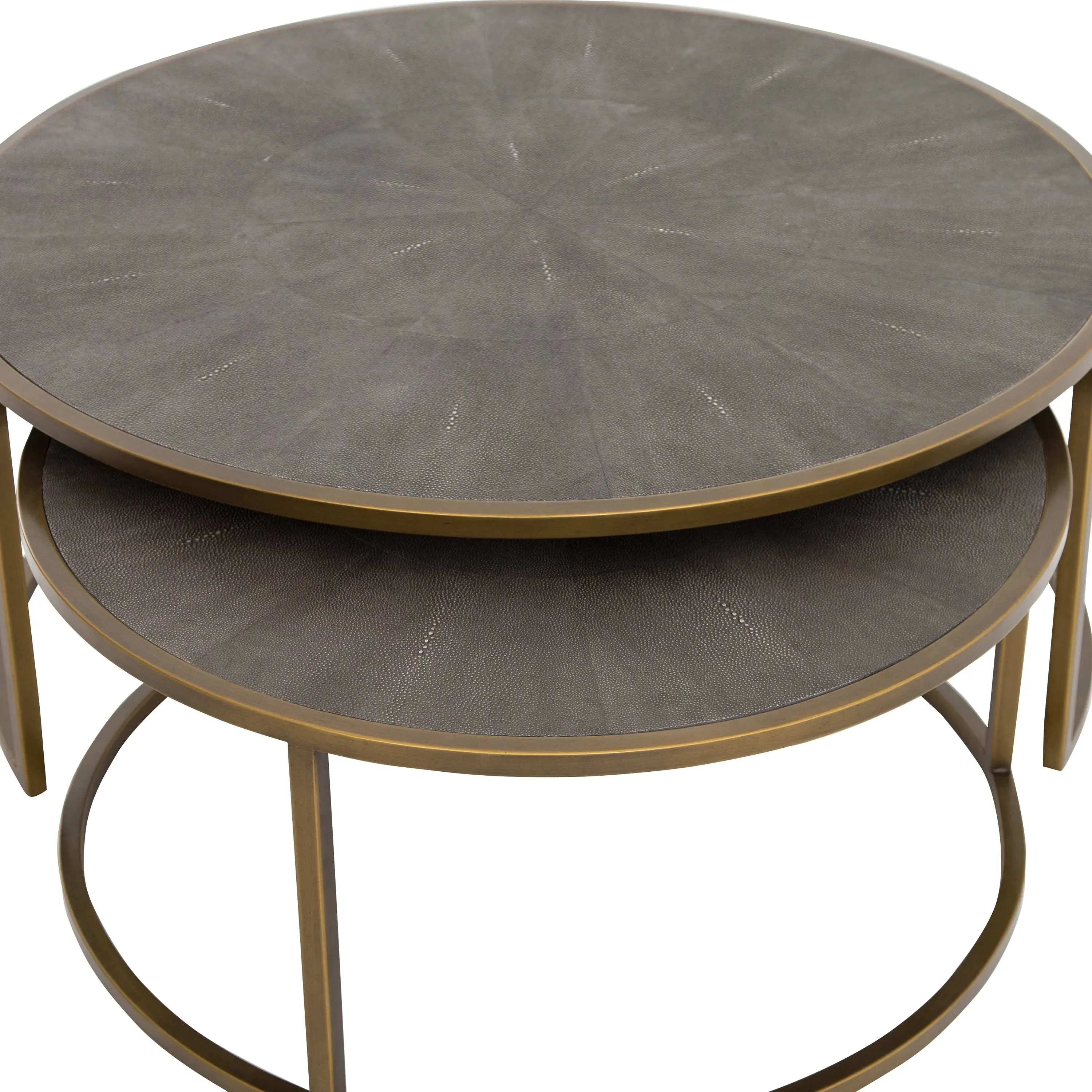 Ena Round Nesting Coffee Table - Antique Brass, Faux Shagreen