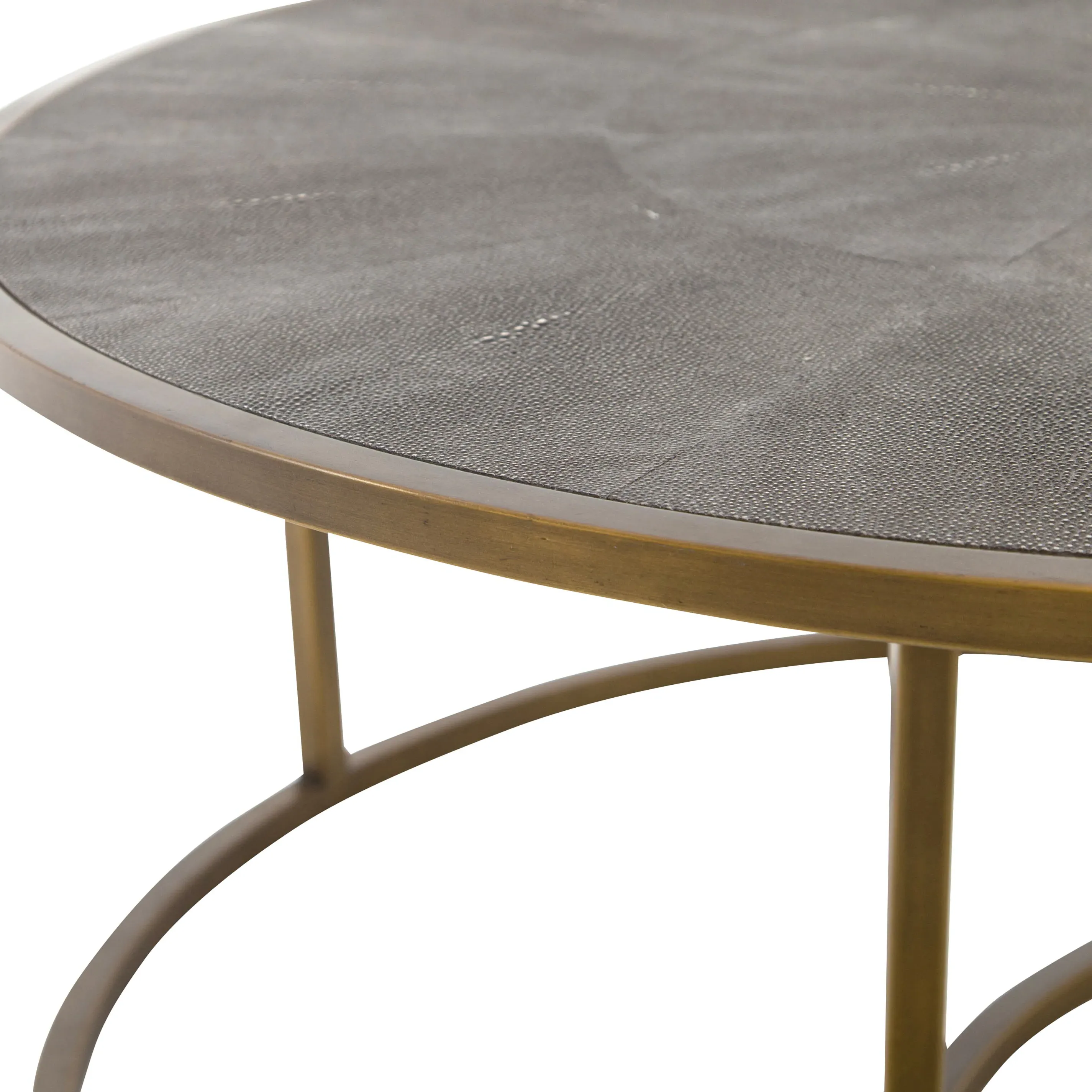 Ena Round Nesting Coffee Table - Antique Brass, Faux Shagreen