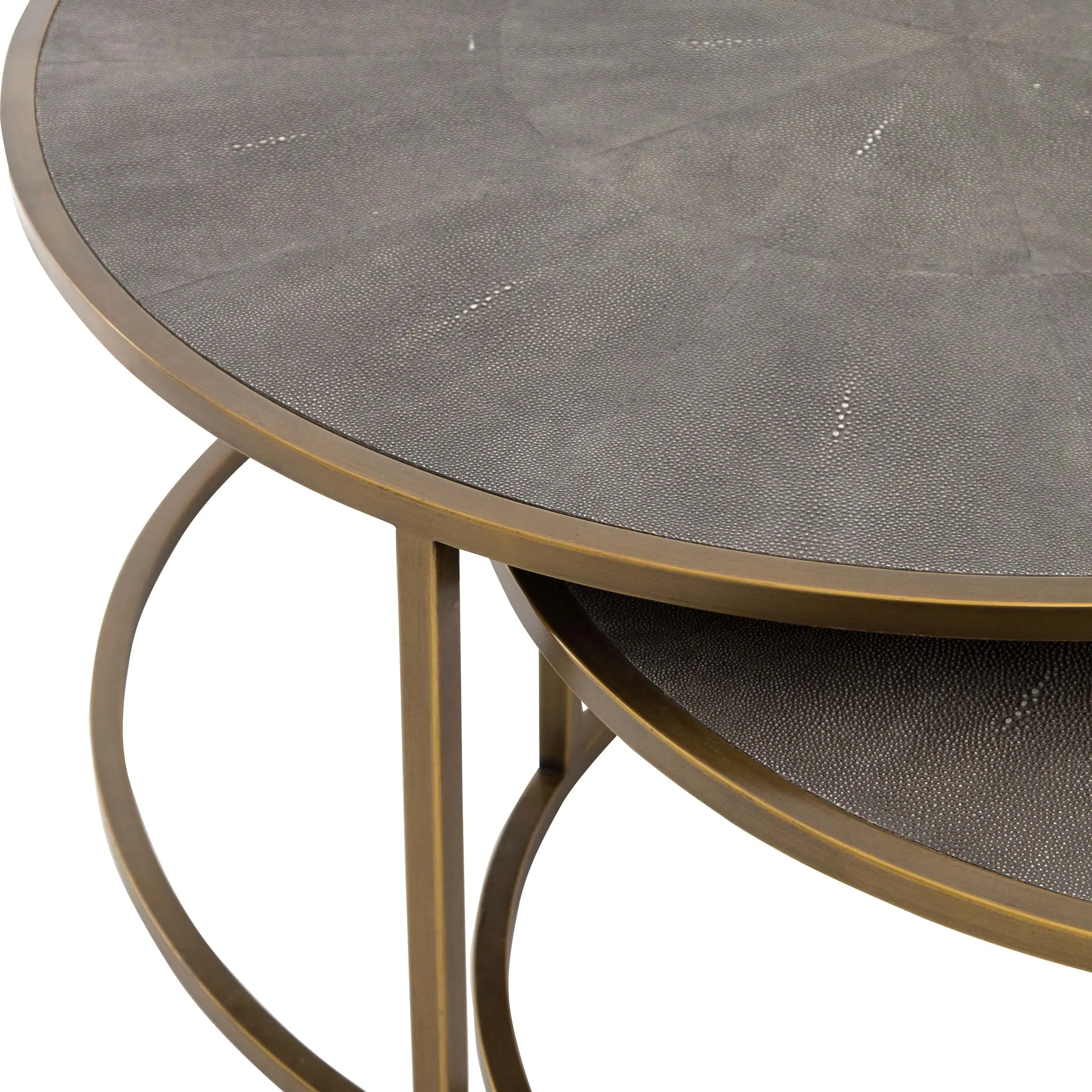 Ena Round Nesting Coffee Table - Antique Brass, Faux Shagreen