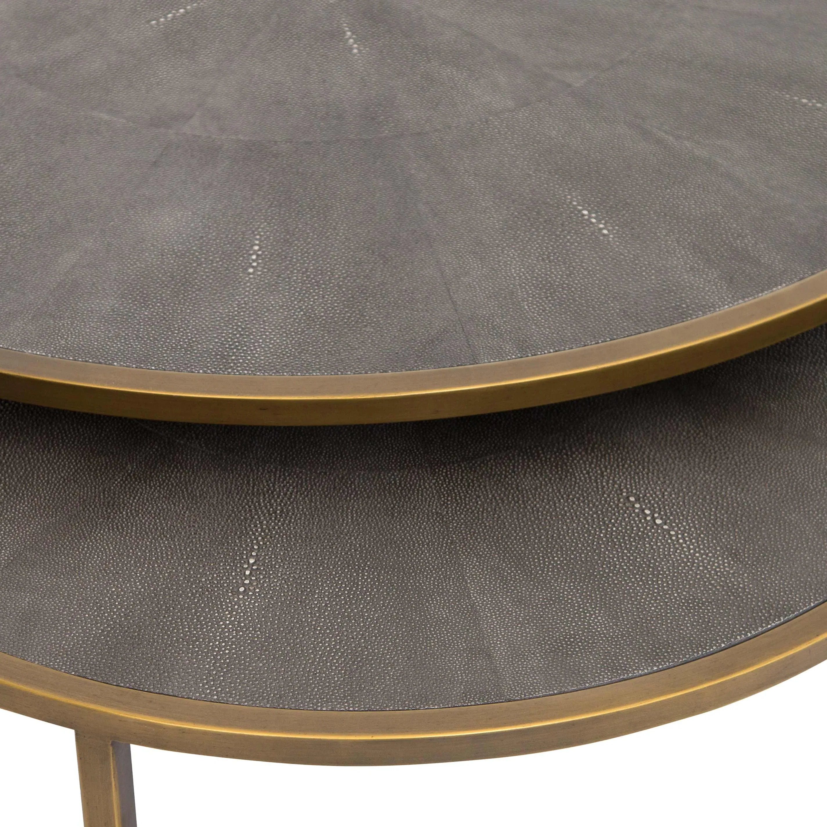 Ena Round Nesting Coffee Table - Antique Brass, Faux Shagreen