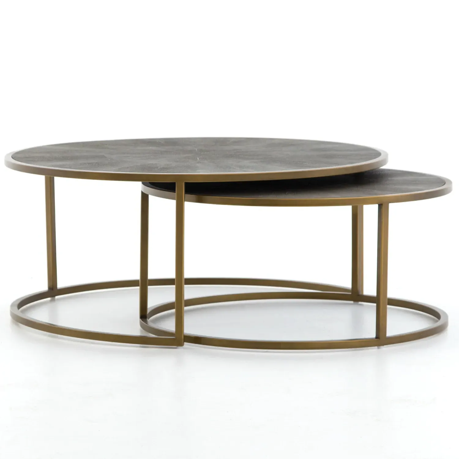 Ena Round Nesting Coffee Table - Antique Brass, Faux Shagreen image