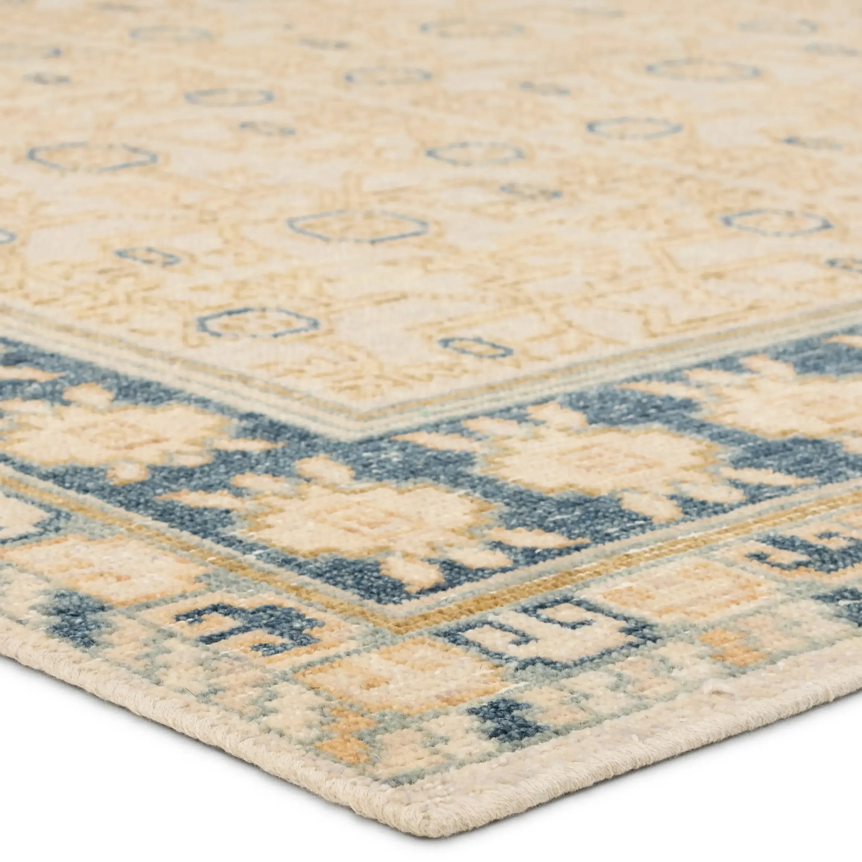 Enoch Merriman Trellis Patterned Hand Knotted Rug Sample - Tan, Wool