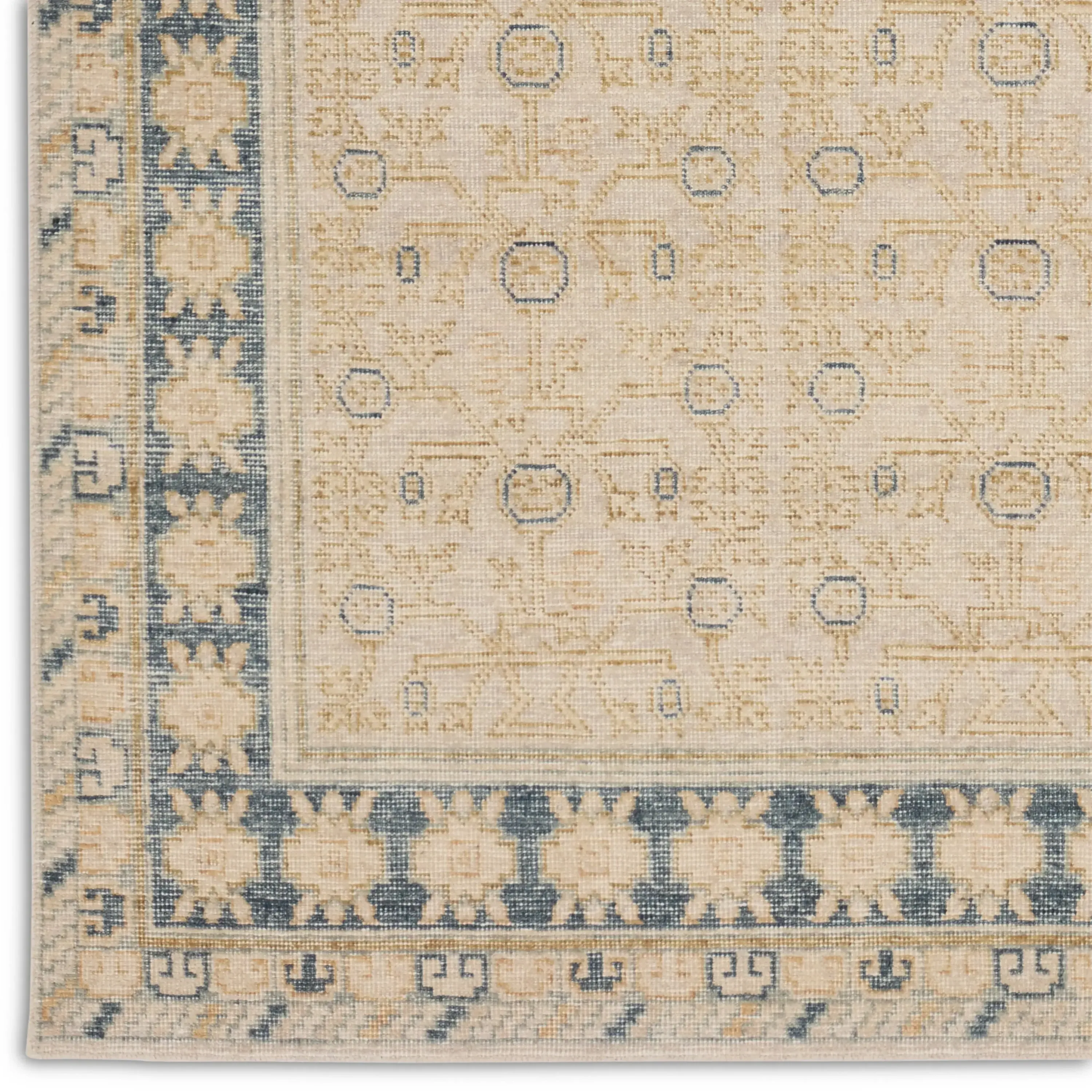 Enoch Merriman Trellis Patterned Hand Knotted Rug Sample - Tan, Wool