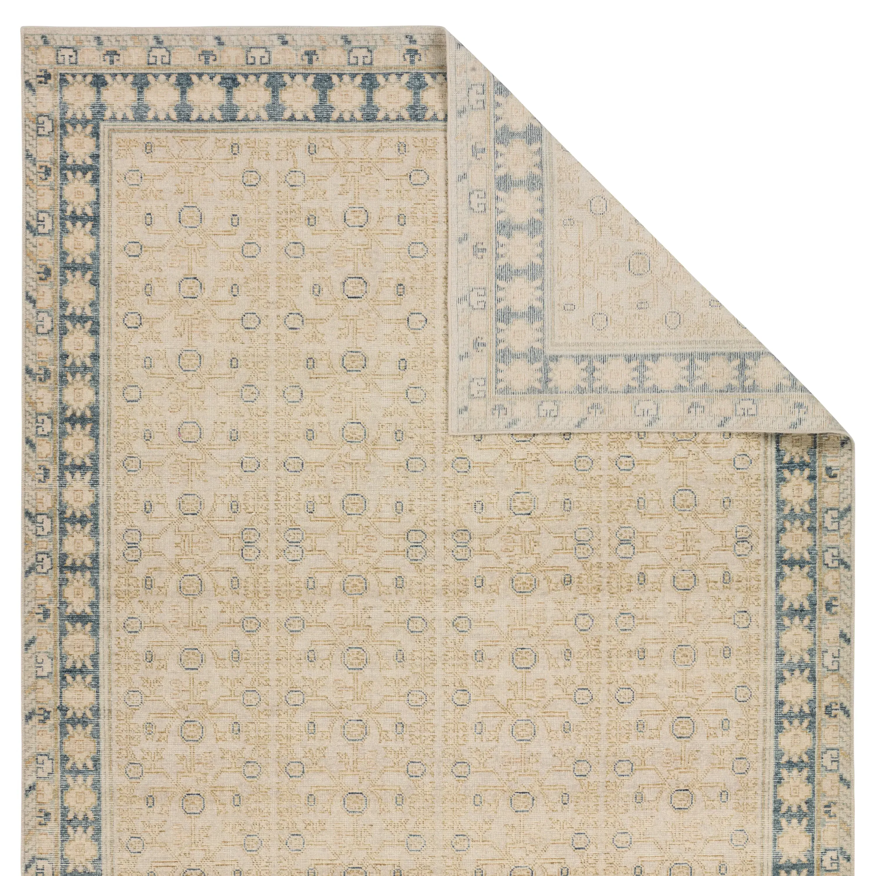 Enoch Merriman Trellis Patterned Hand Knotted Rug Sample - Tan, Wool