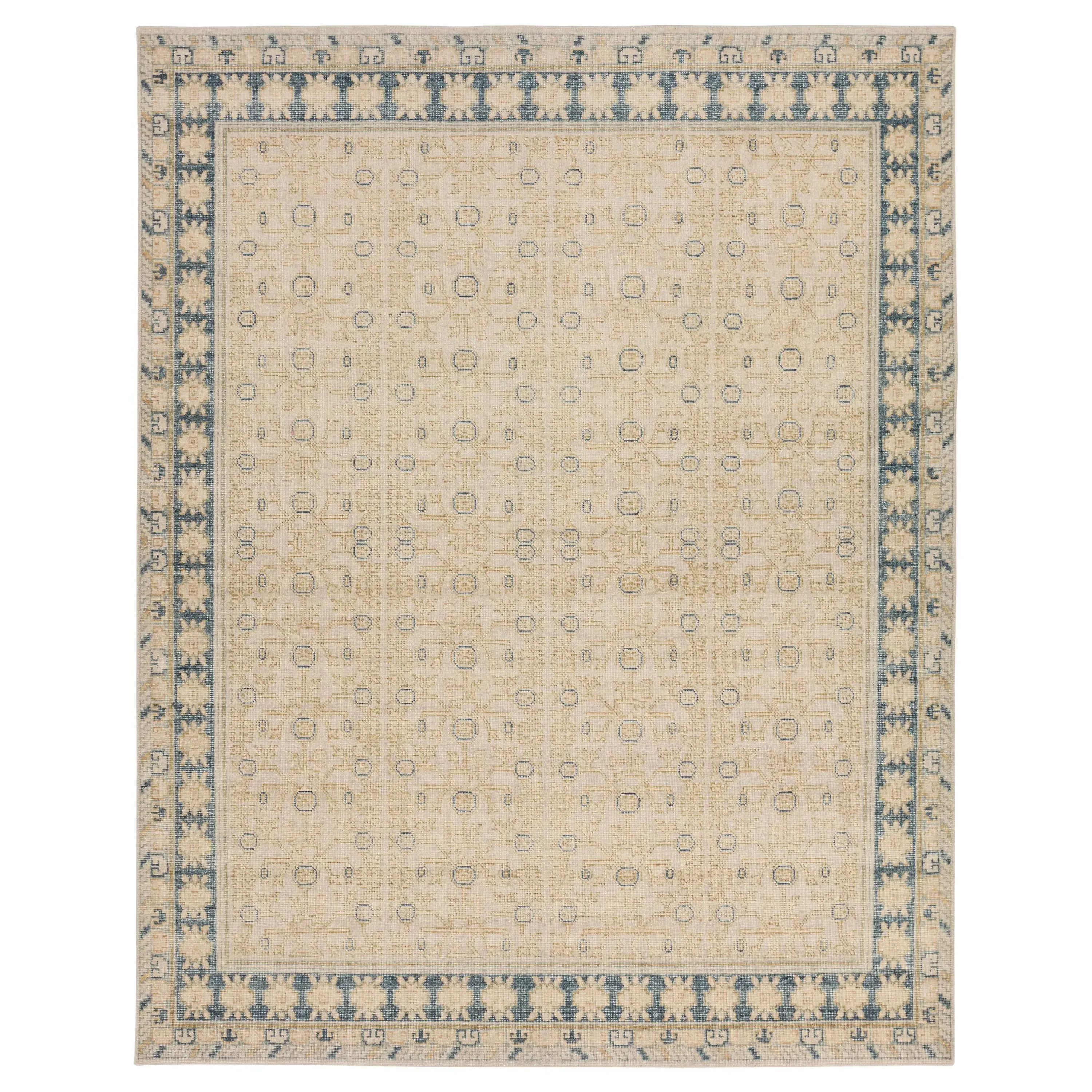 Enoch Merriman Trellis Patterned Hand Knotted Rug - Tan, Wool