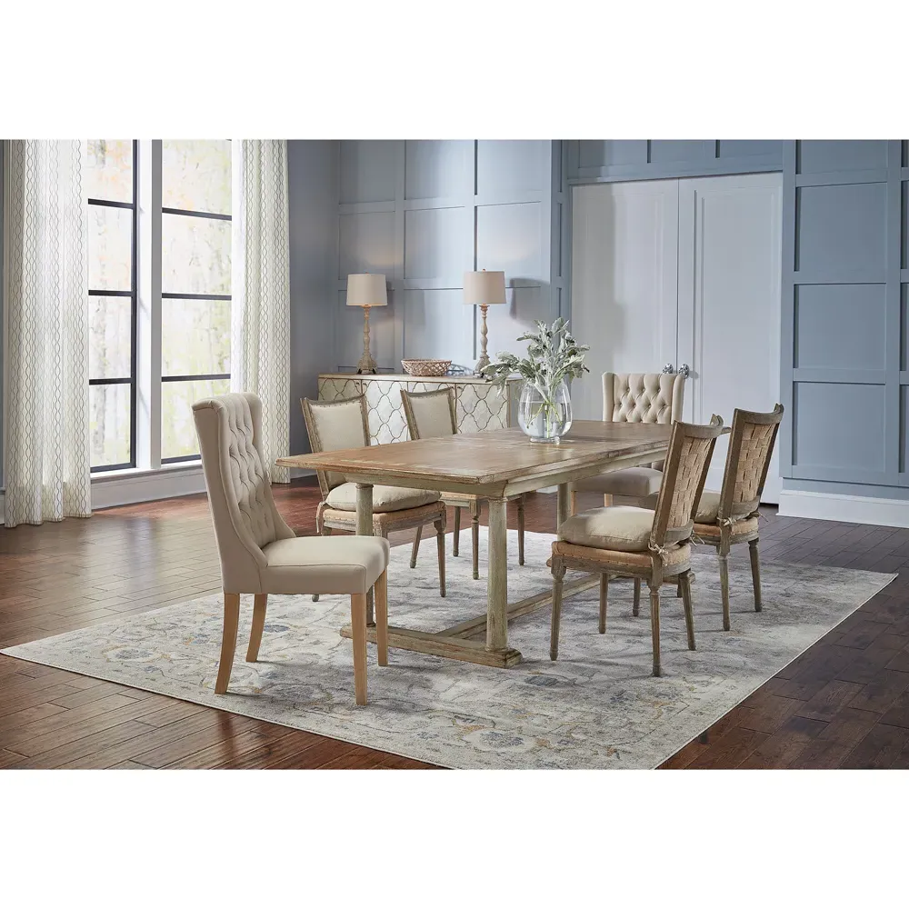 Ensley Side Chair with Nailhead Trim - Beige, Pine Wood