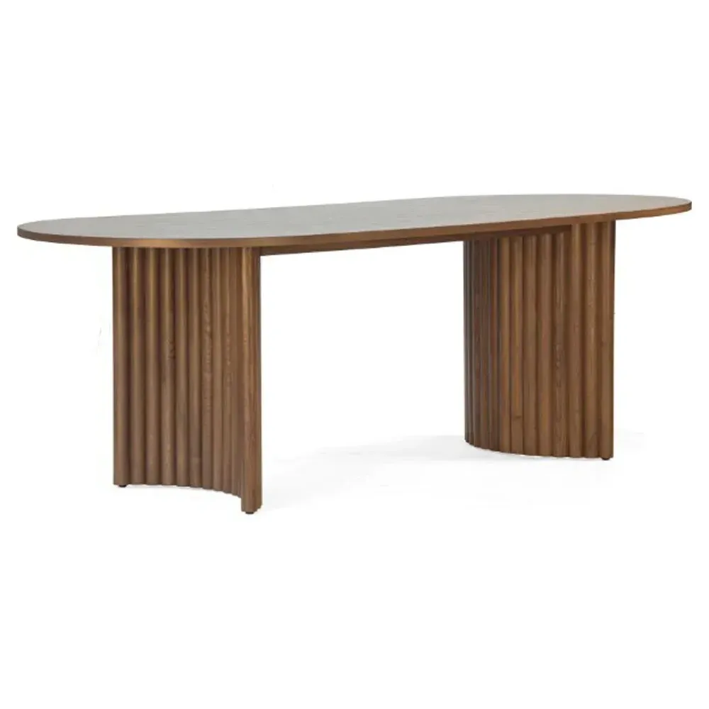 Erika Fluted Oval Dining Table - Brown, Oak