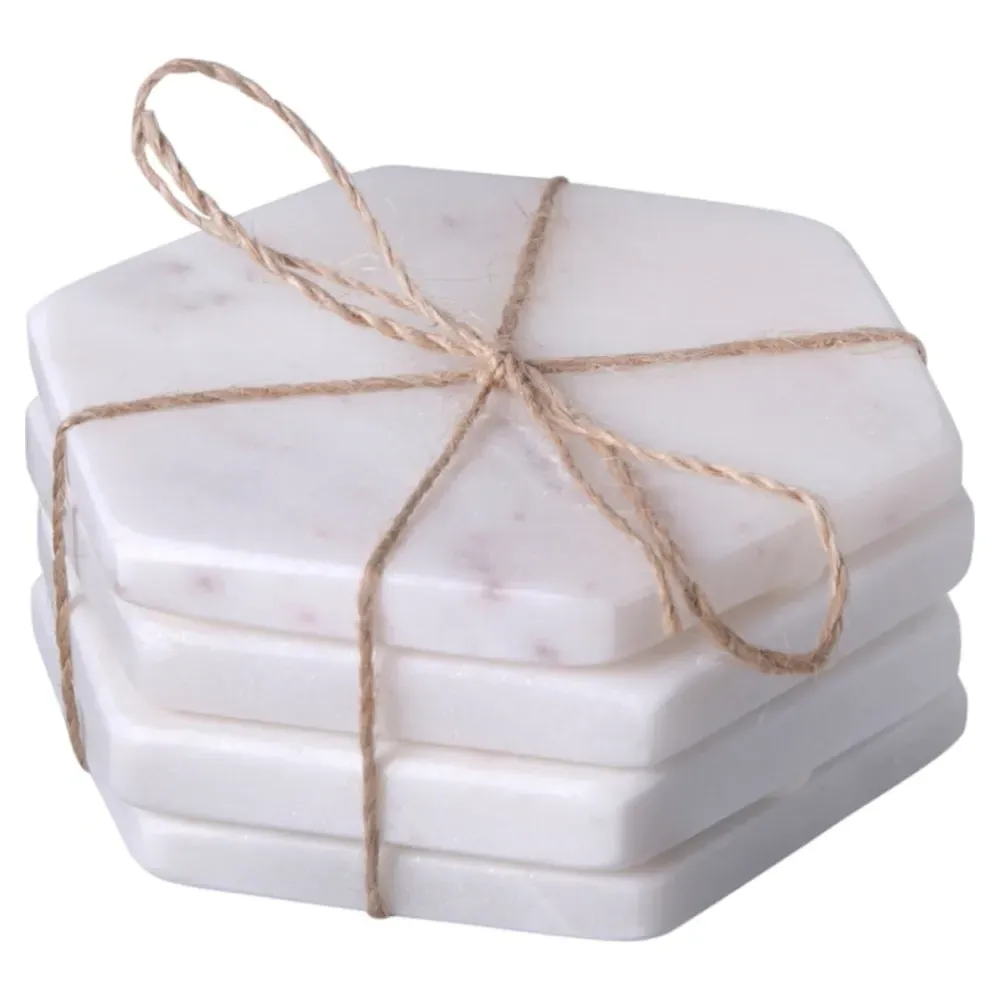 Erin Hexagonal Coasters Set of 4 - White, Marble image