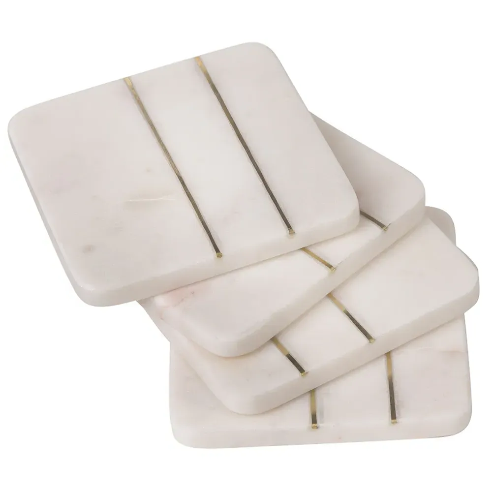 Erin Square Coasters Set of 4 - White, Marble