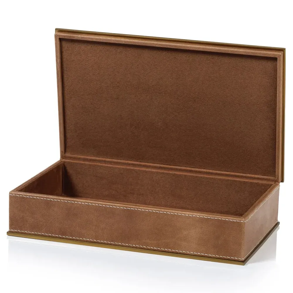 Eron Large Decorative Box - Brown, Leather