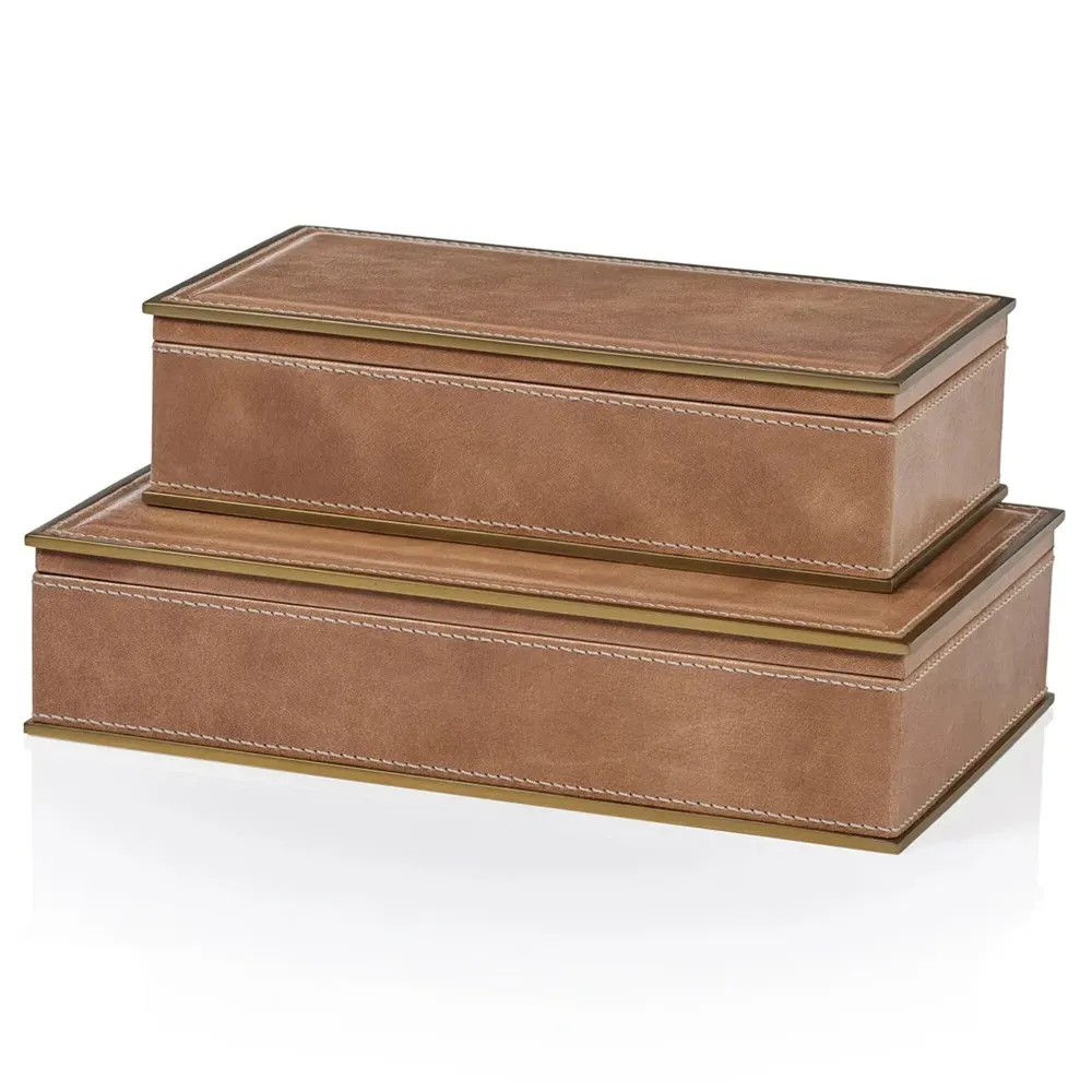 Eron Small Decorative Box - Brown, Leather