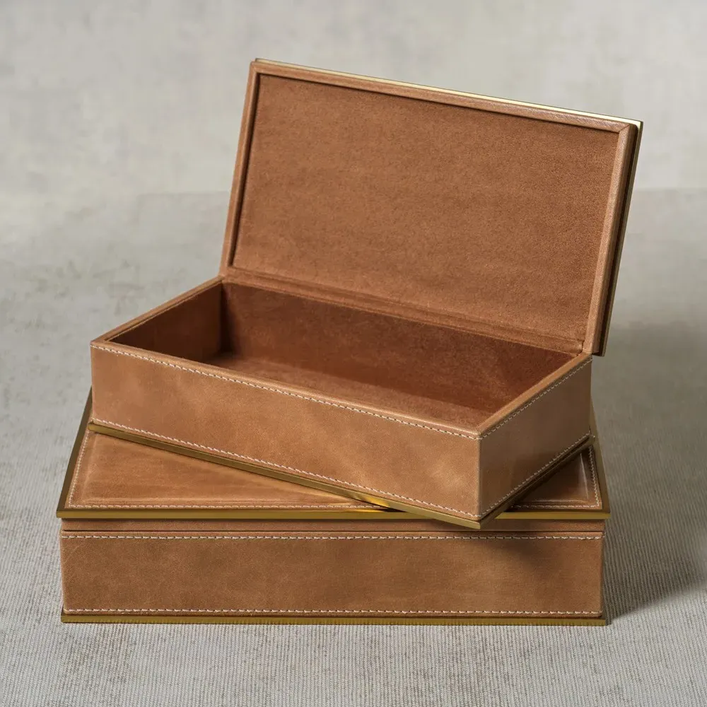 Eron Small Decorative Box - Brown, Leather