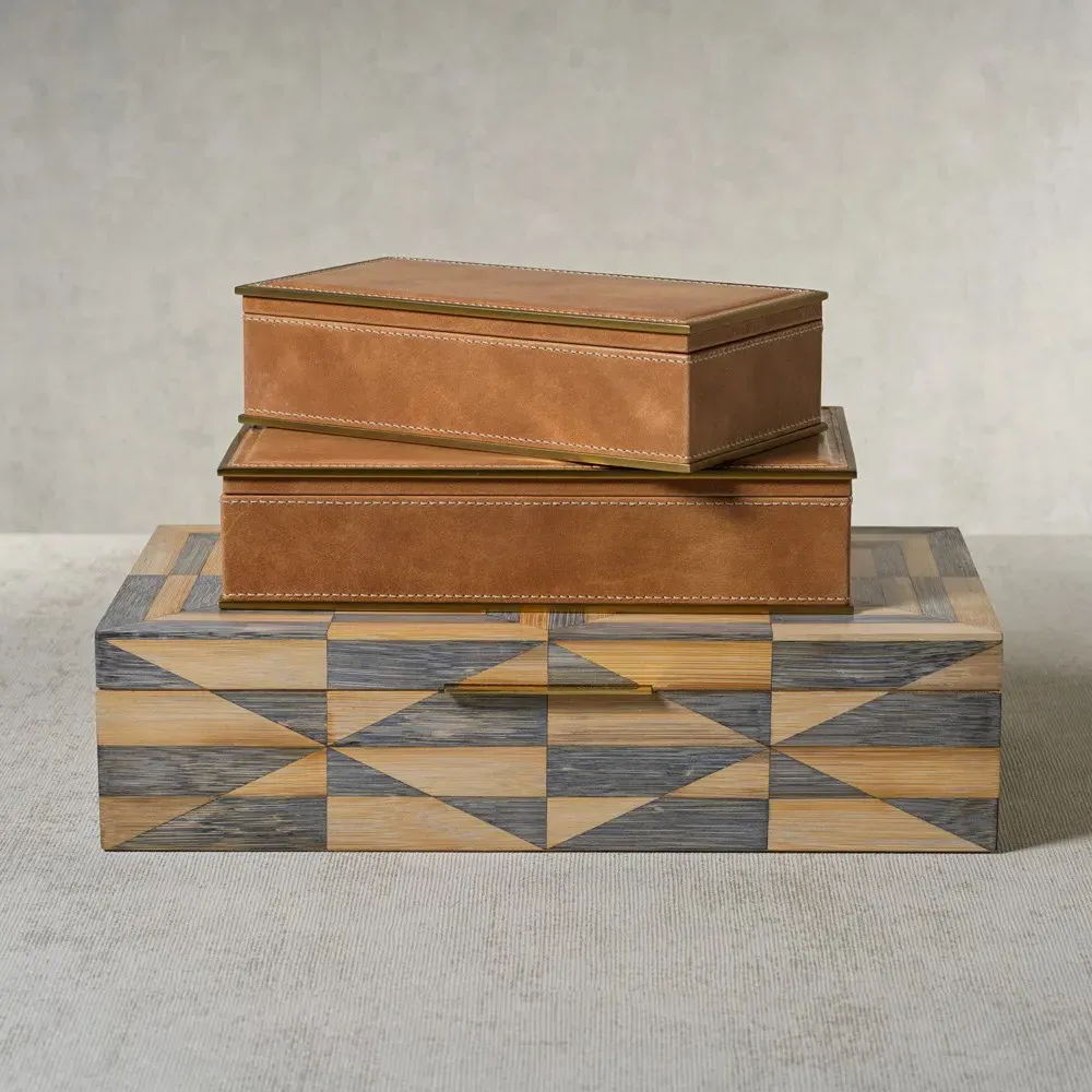 Eron Small Decorative Box - Brown, Leather