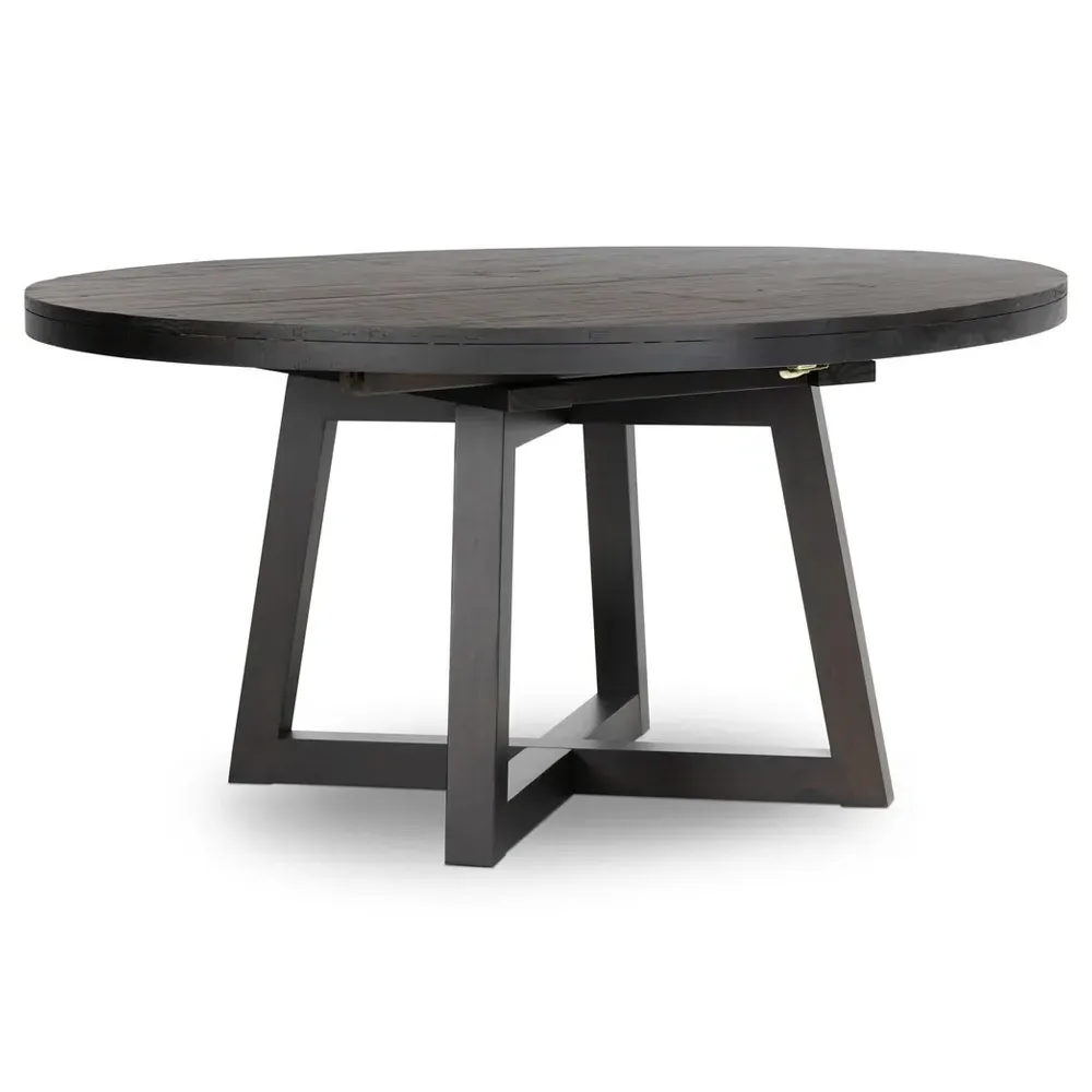 Ervin Round Extendable Dining Table - Black, Reclaimed Wood